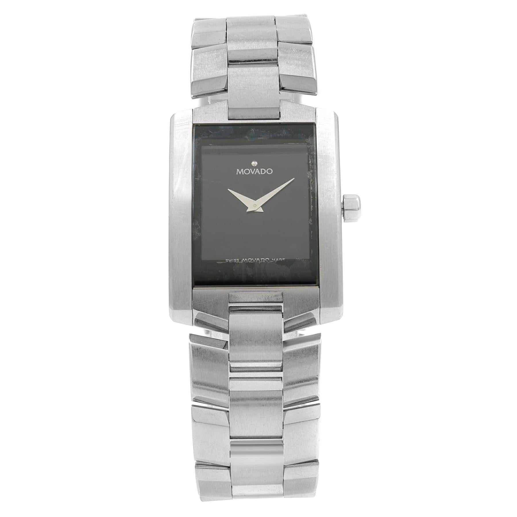 Movado Eliro Black Rectangle Dial Steel Quartz Men’s Watch 0604132