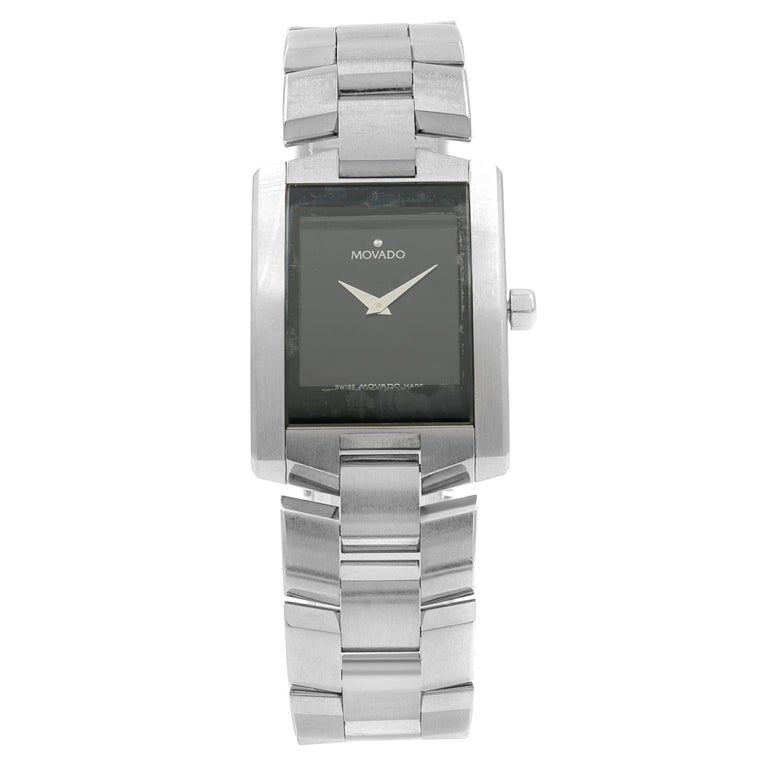 Movado Eliro Black Rectangle Dial Steel Quartz Men’s Watch 0604132 at