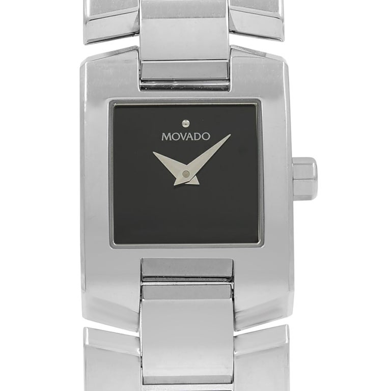 Movado Eliro Square Black Dial Stainless Steel Ladies Quartz Watch 84