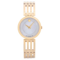 Retro Movado Esperanza Gold-Tone Steel White Mop Dial Quartz Ladies Watch 0607054