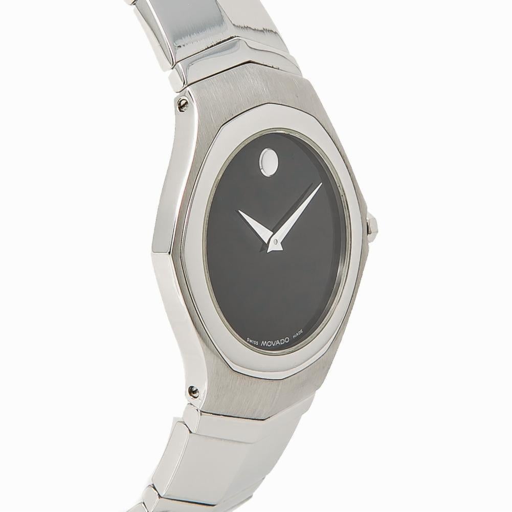 Movado Faceto 84G11895 Men's Quartz Stainless Steel Watch Black Dial In Excellent Condition For Sale In Miami, FL