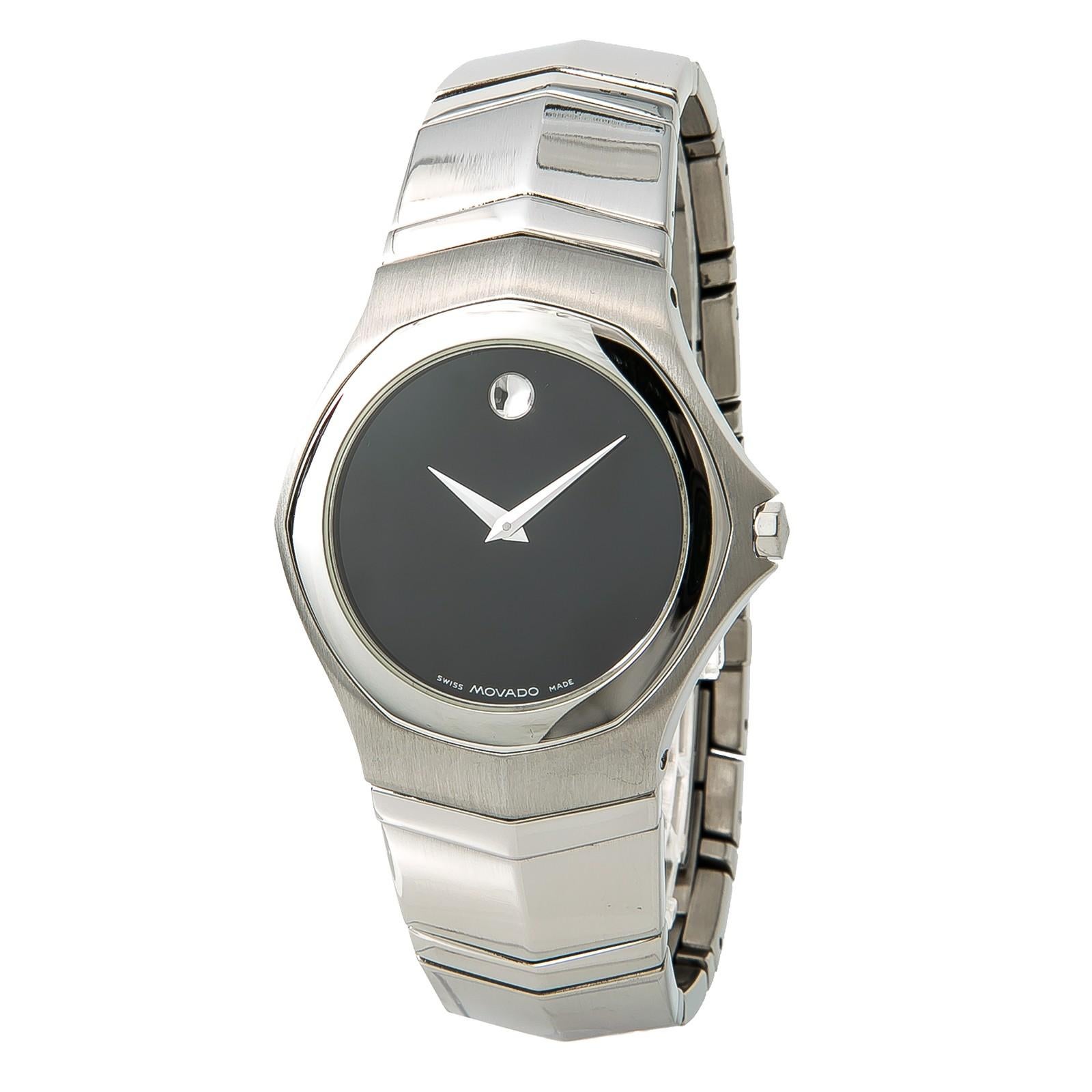 Movado Faceto 84G11895 With 7.5 in. Band, Stainless-Steel Bezel & Black Dial For Sale