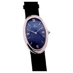 Movado for Bulgari, Baignoire Allongée, 18K White Gold Painted Lapis Lazuli Dial