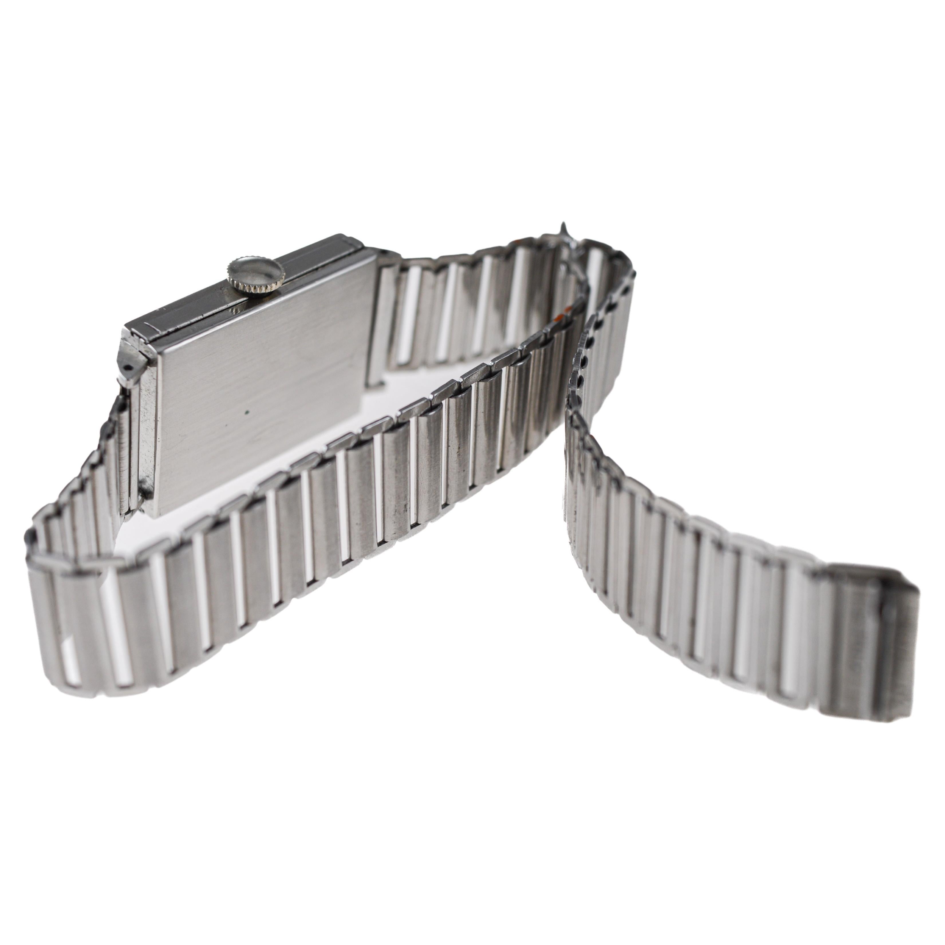 Movado for Shreve Crump & Low Co. Stainless Steel Art Deco Tank Style 1940's For Sale 6