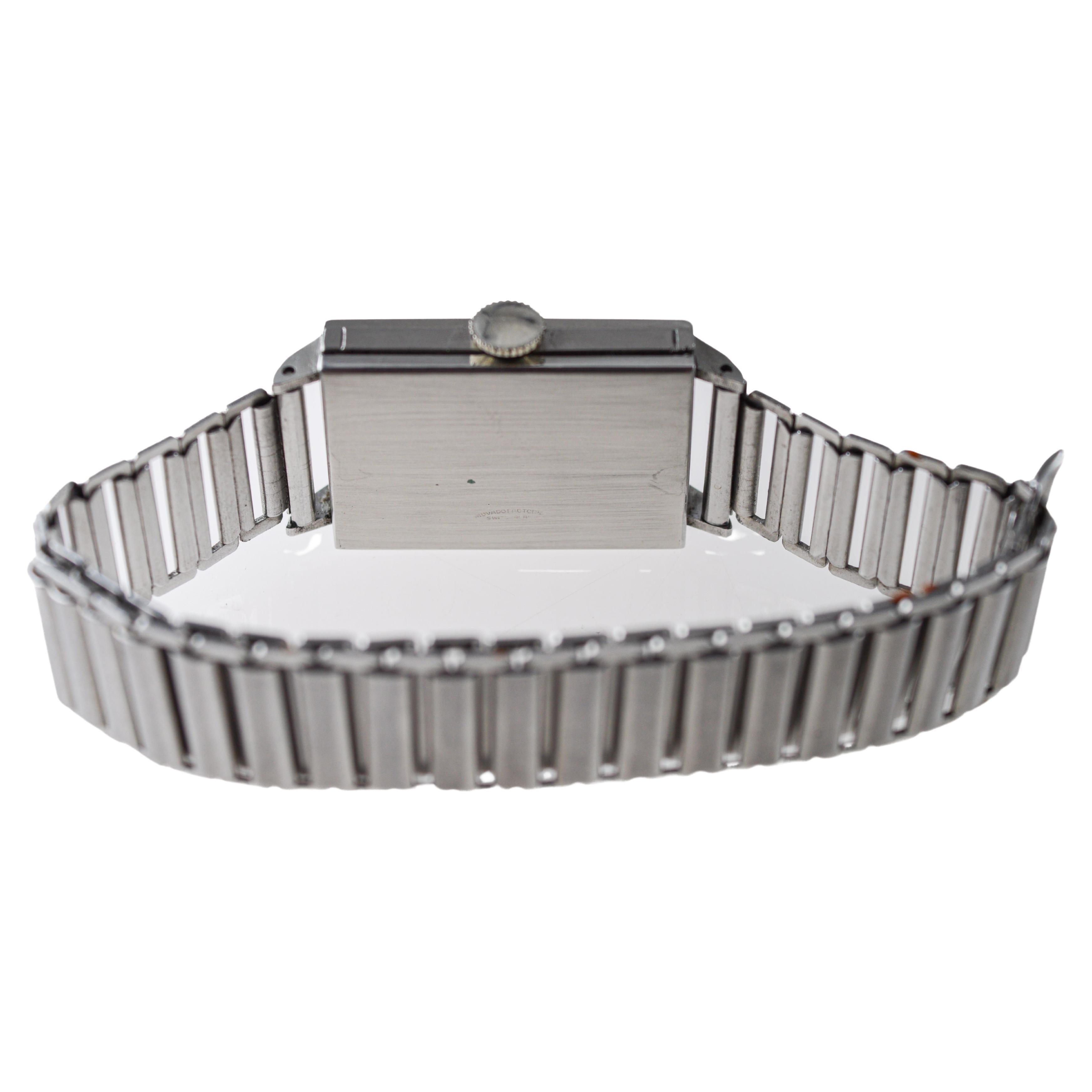 Movado for Shreve Crump & Low Co. Stainless Steel Art Deco Tank Style 1940's For Sale 7
