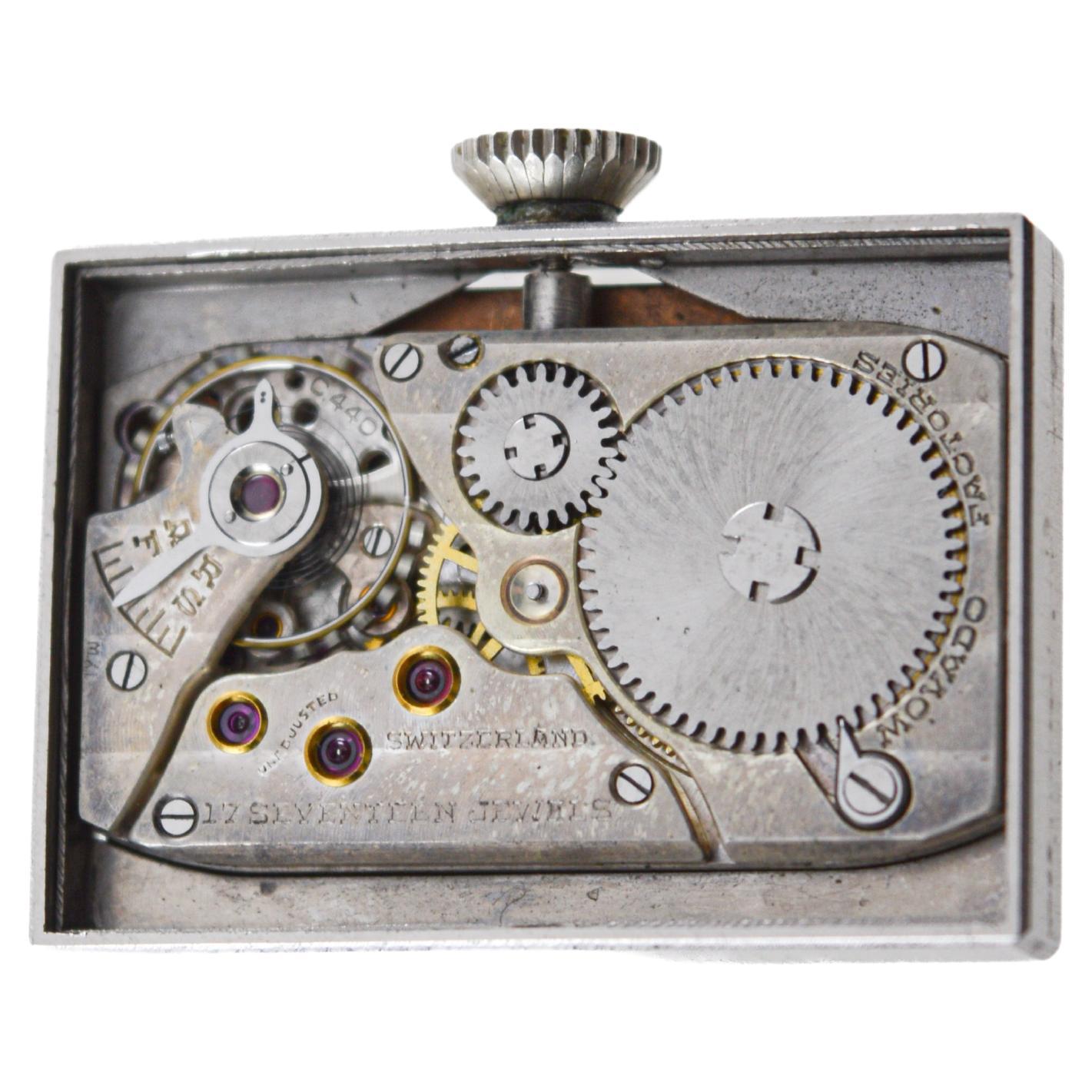 Movado for Shreve Crump & Low Co. Stainless Steel Art Deco Tank Style 1940's For Sale 10