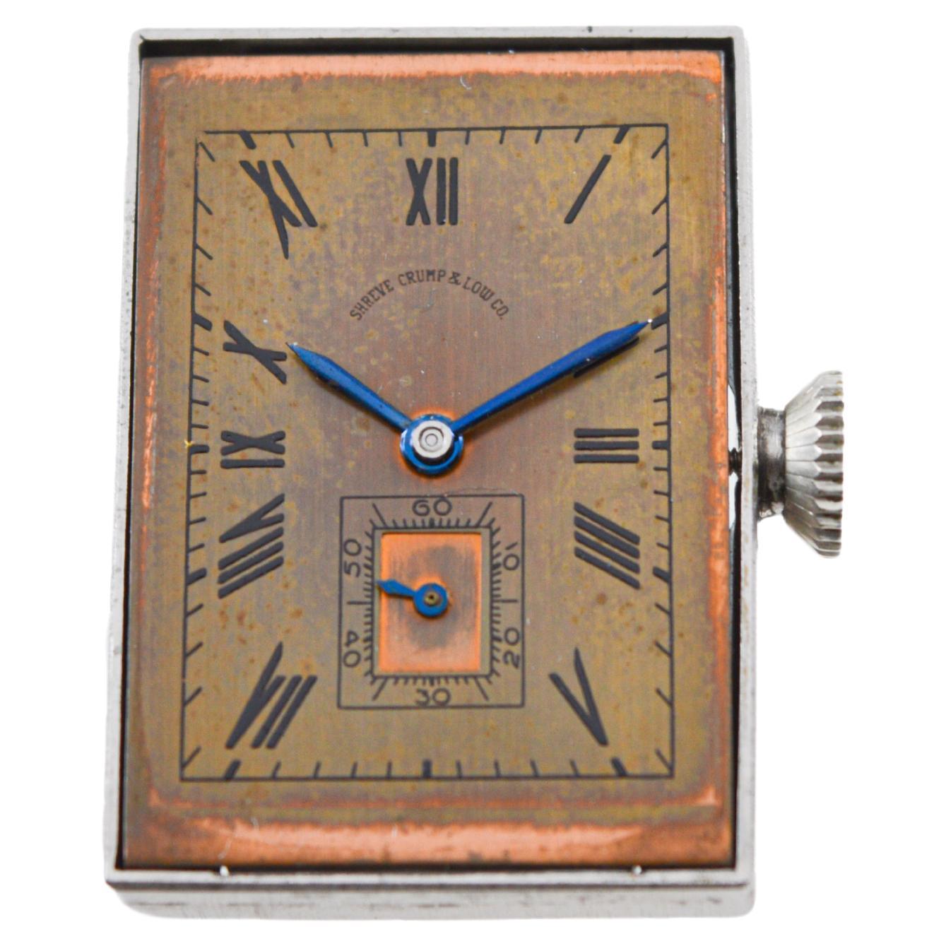 Movado for Shreve Crump & Low Co. Stainless Steel Art Deco Tank Style 1940's For Sale 9