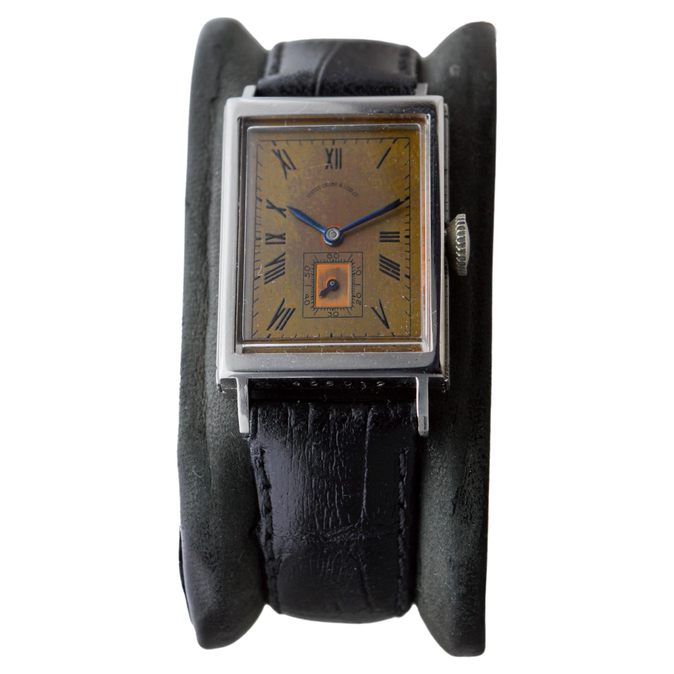 Movado for Shreve Crump & Low Co. Stainless Steel Art Deco Tank Style 1940's In Excellent Condition For Sale In Long Beach, CA