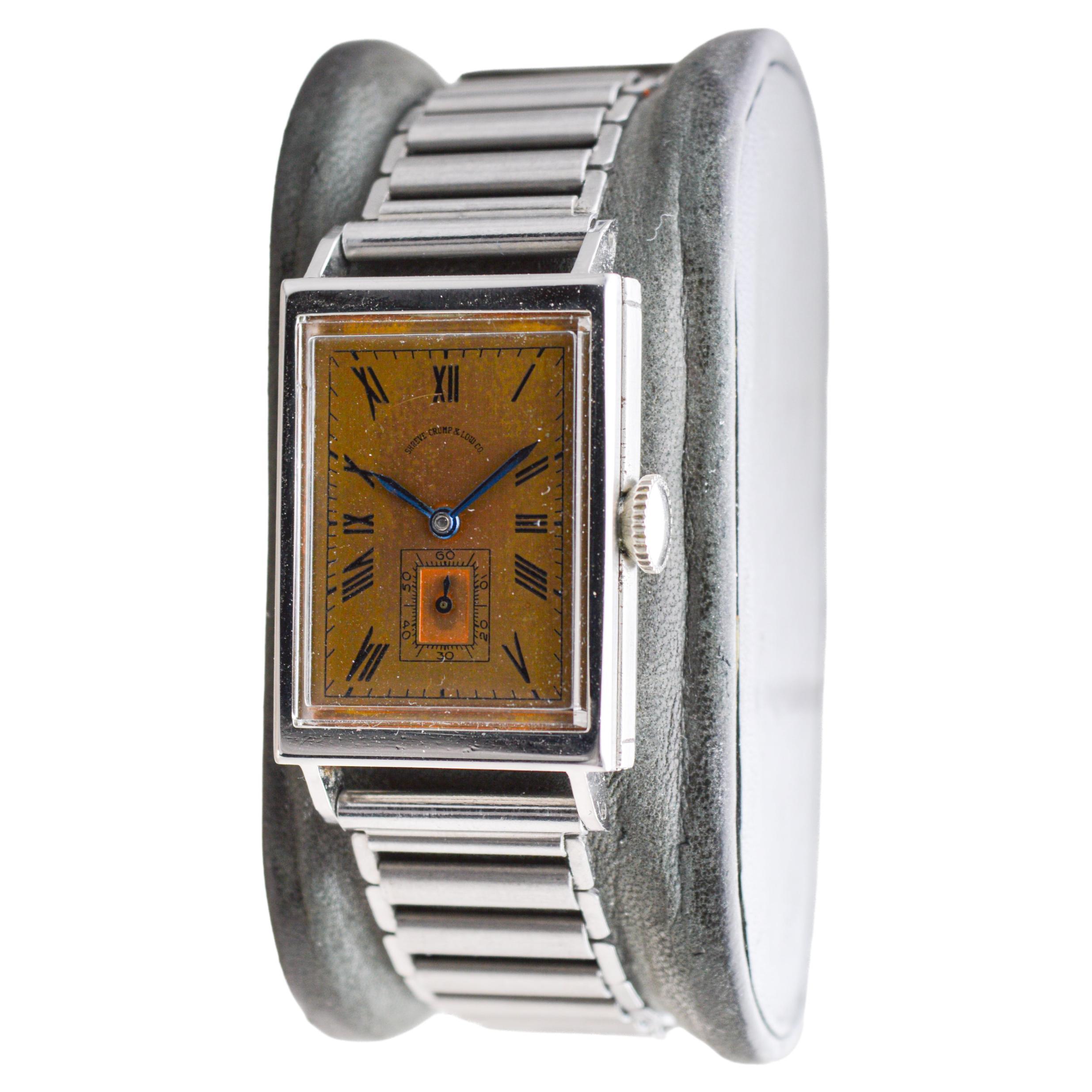 Movado for Shreve Crump & Low Co. Stainless Steel Art Deco Tank Style 1940's For Sale 1