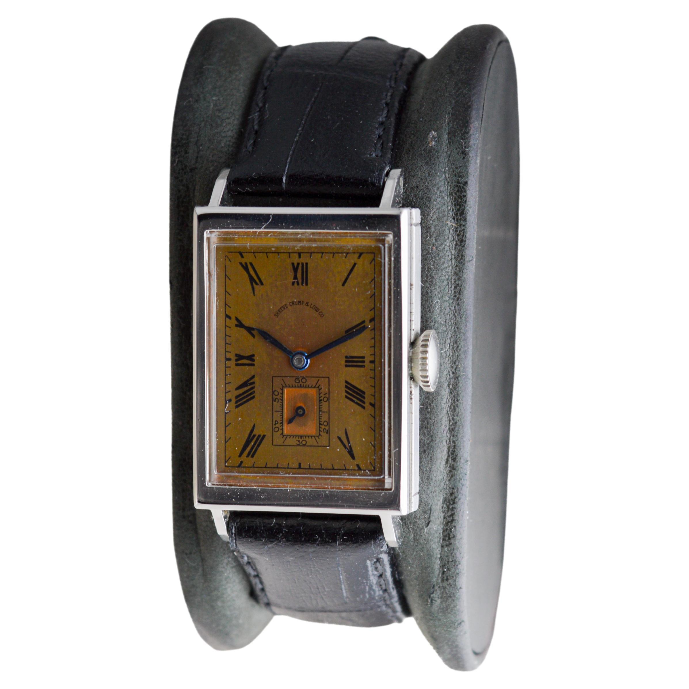 Women's or Men's Movado for Shreve Crump & Low Co. Stainless Steel Art Deco Tank Style 1940's For Sale