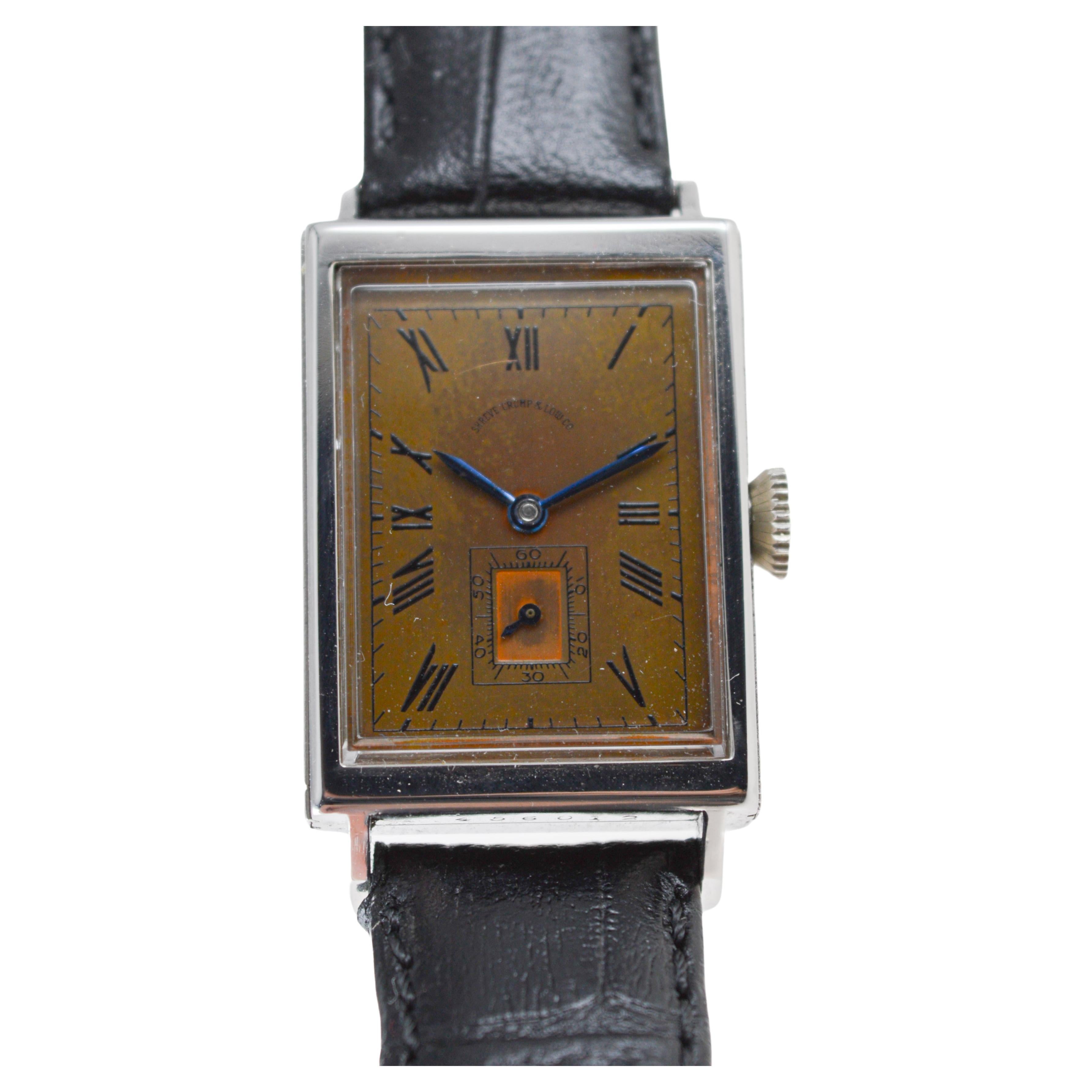 Movado for Shreve Crump & Low Co. Stainless Steel Art Deco Tank Style 1940's For Sale 1