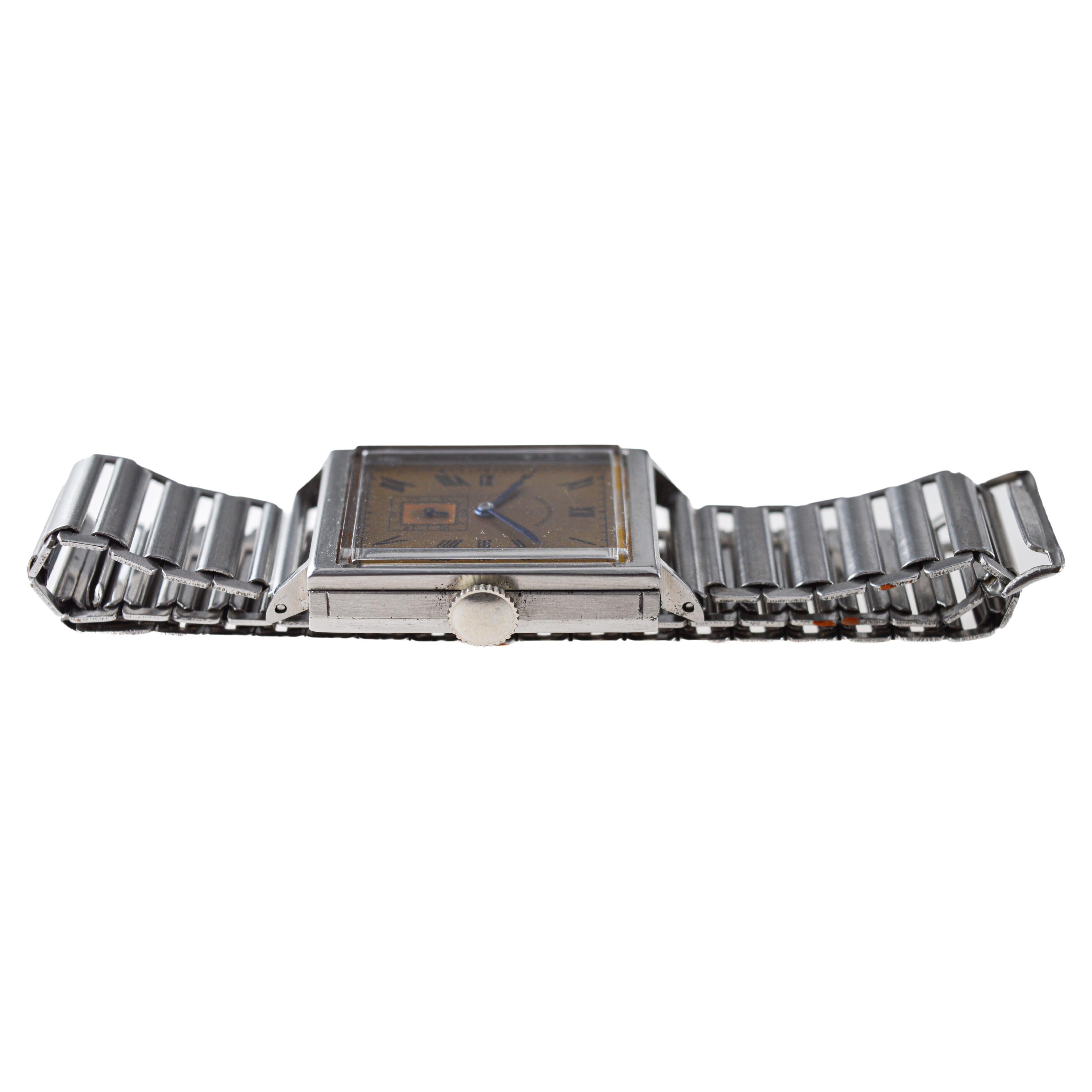 Movado for Shreve Crump & Low Co. Stainless Steel Art Deco Tank Style 1940's For Sale 5
