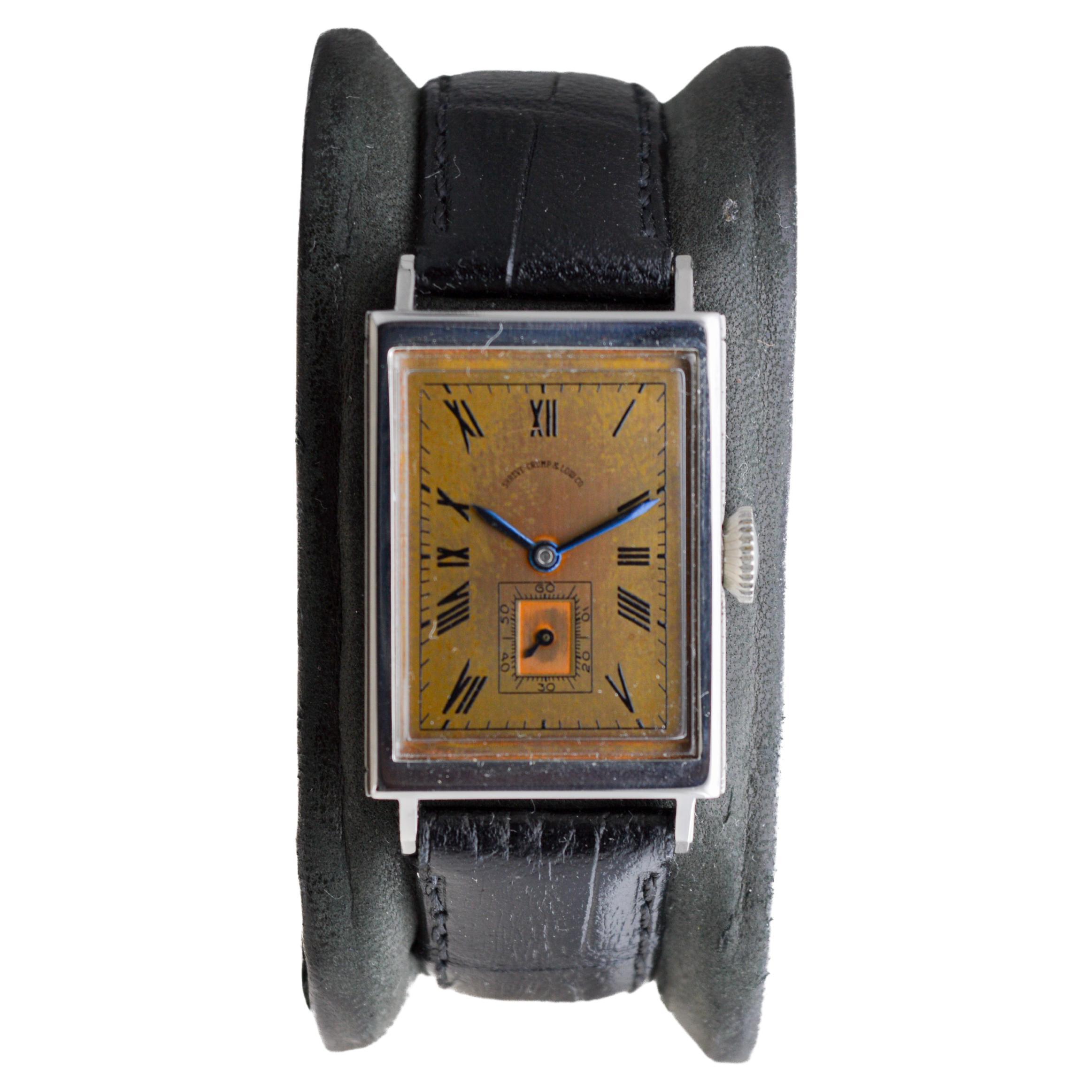 Movado for Shreve Crump & Low Co. Stainless Steel Art Deco Tank Style 1940's