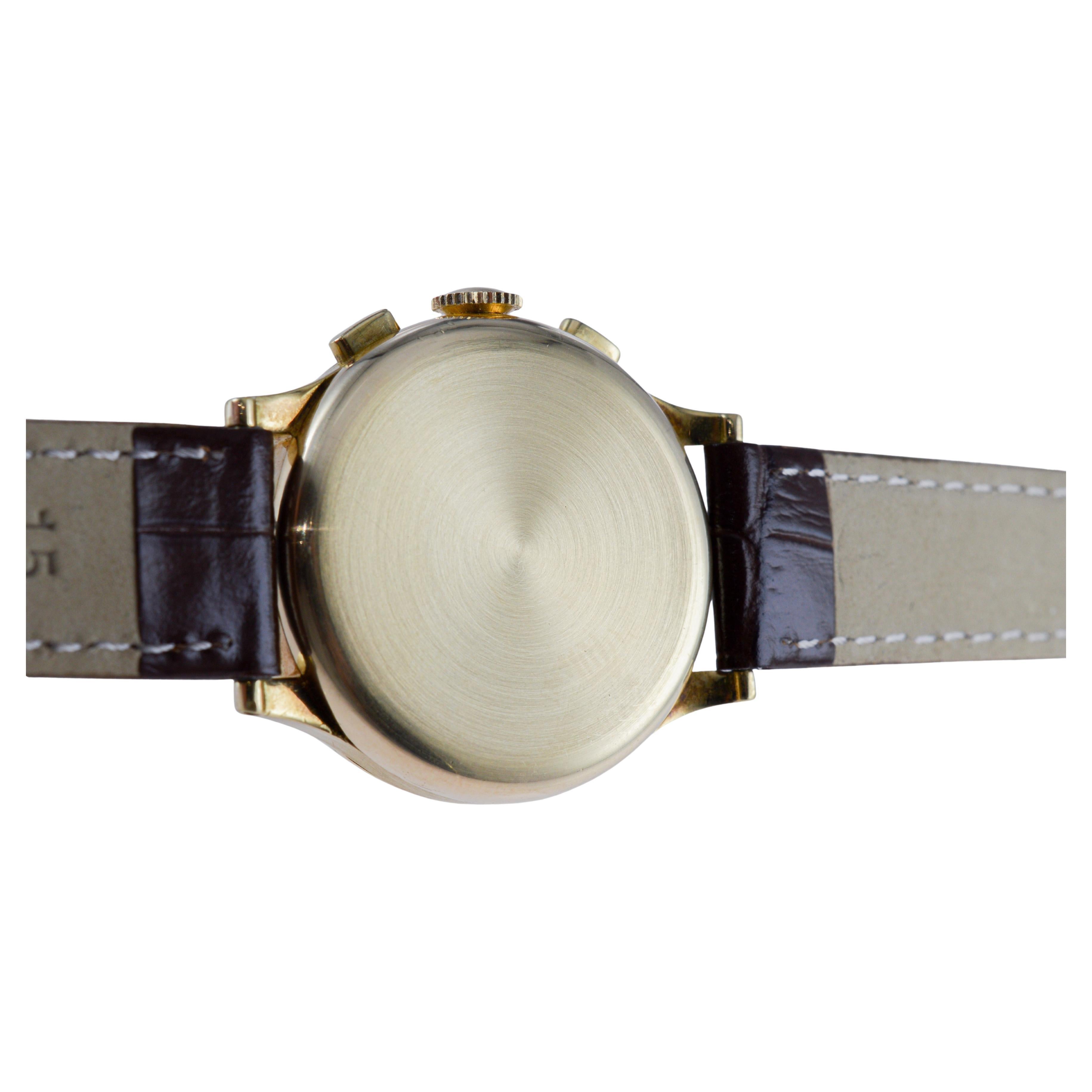 Movado for Tiffany & Co 14Kt Solid Gold Rare Chronograph circa 1930's For Sale 8