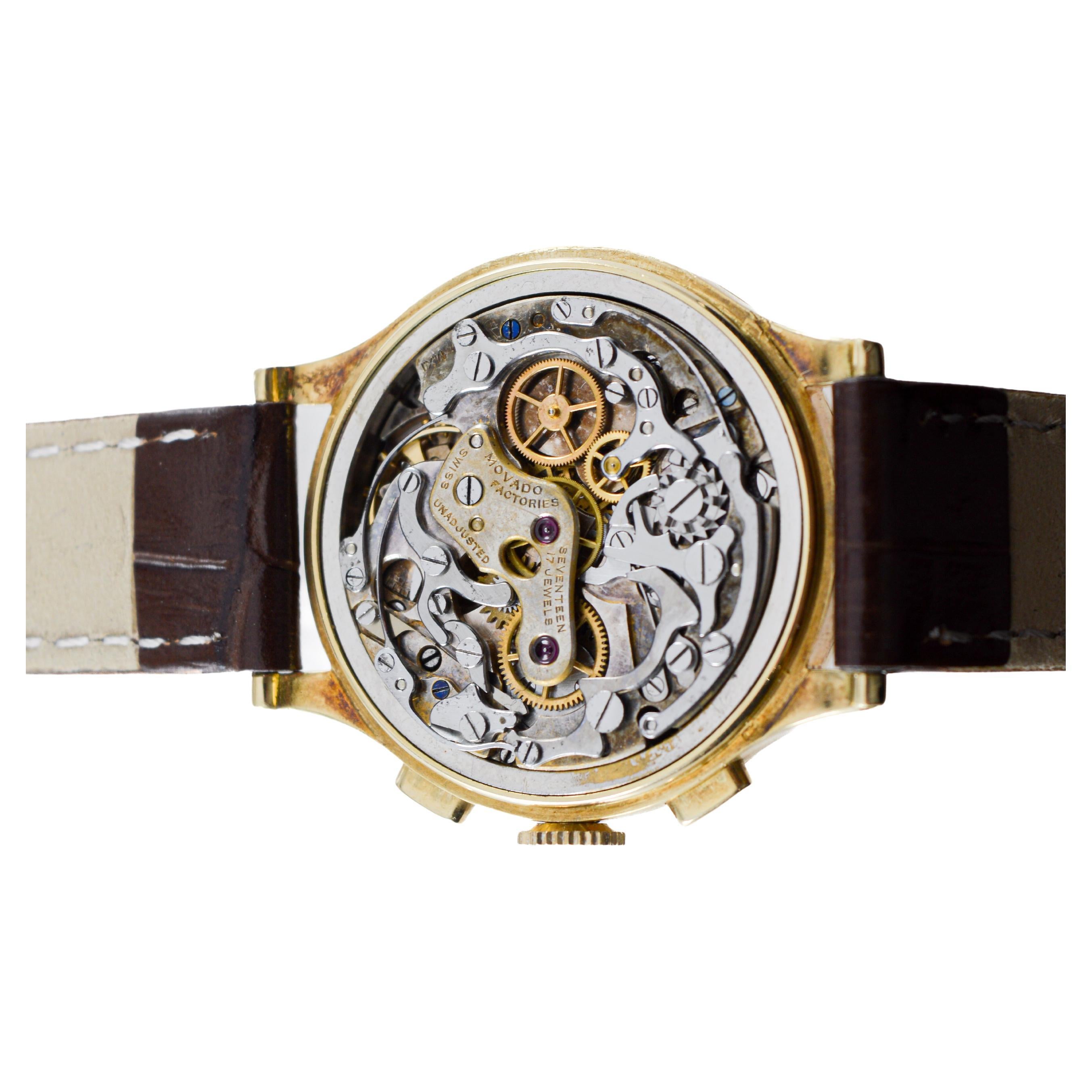 Movado for Tiffany & Co 14Kt Solid Gold Rare Chronograph circa 1930's For Sale 10