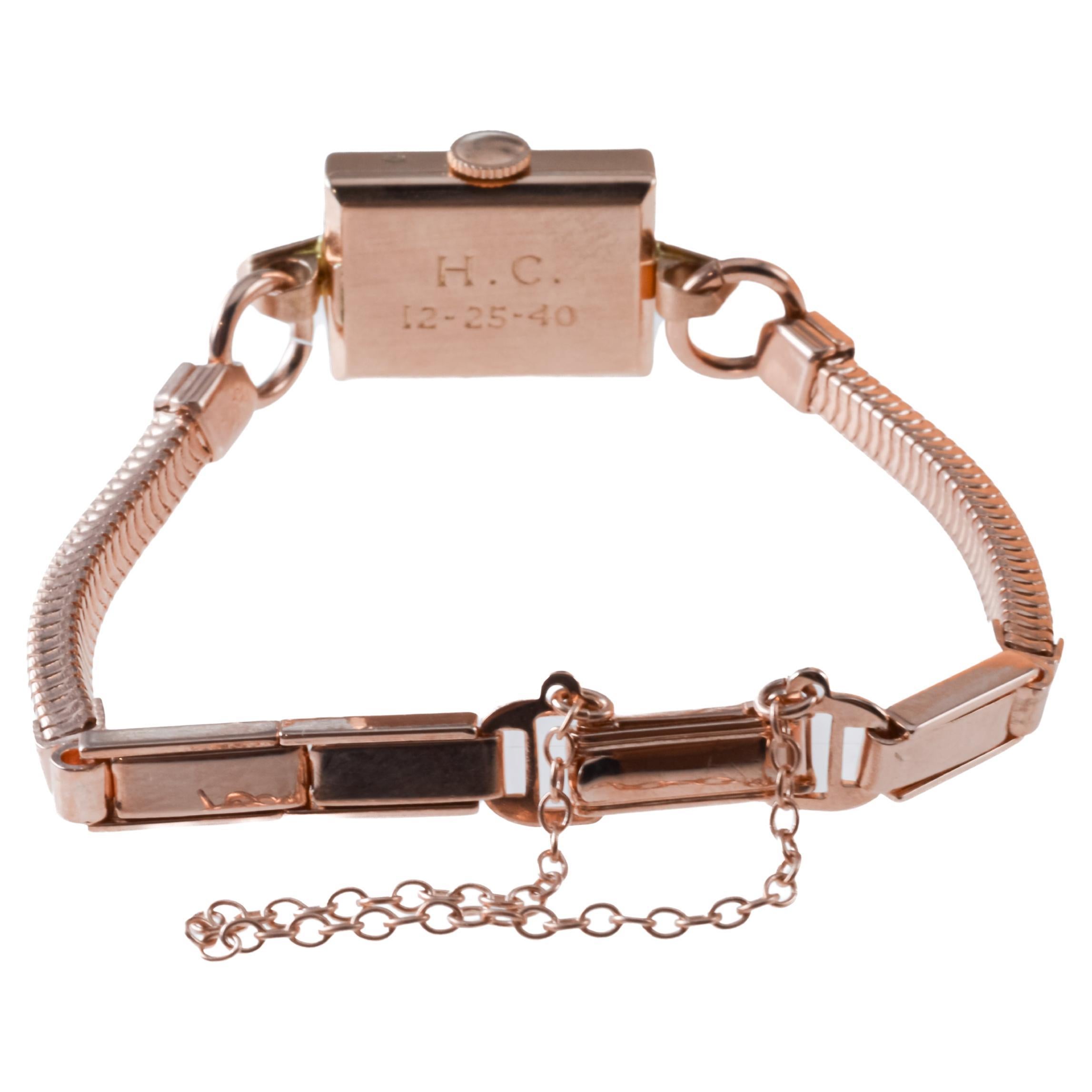 Movado for Tiffany & Co. 14Kt Solid Rose Golding Co. Ladies Art Deco Watch circa, 1940 en vente 5