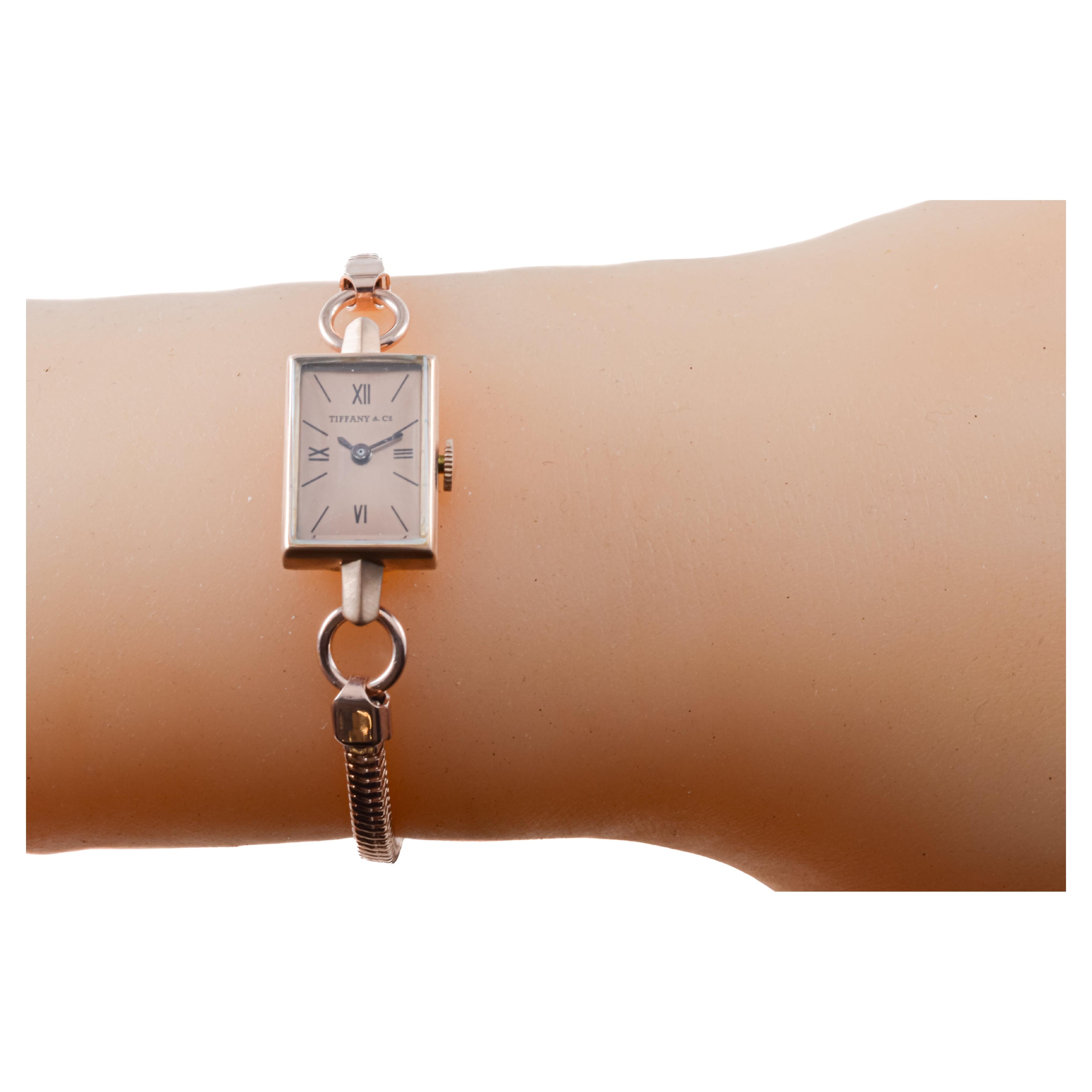 Movado for Tiffany & Co. 14Kt Solid Rose Golding Co. Ladies Art Deco Watch circa, 1940 en vente 8