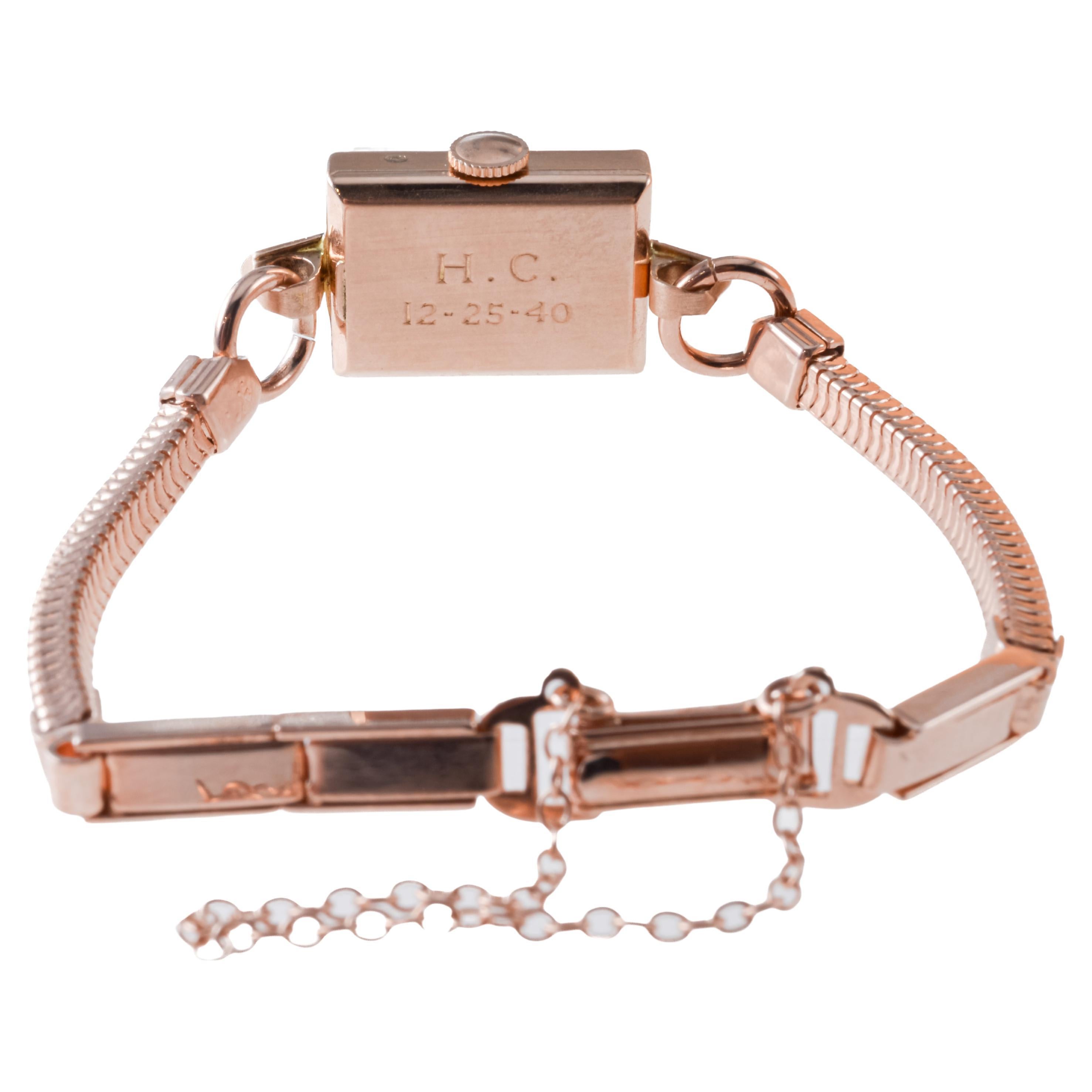 Movado for Tiffany & Co. 14Kt Solid Rose Golding Co. Ladies Art Deco Watch circa, 1940 en vente 4