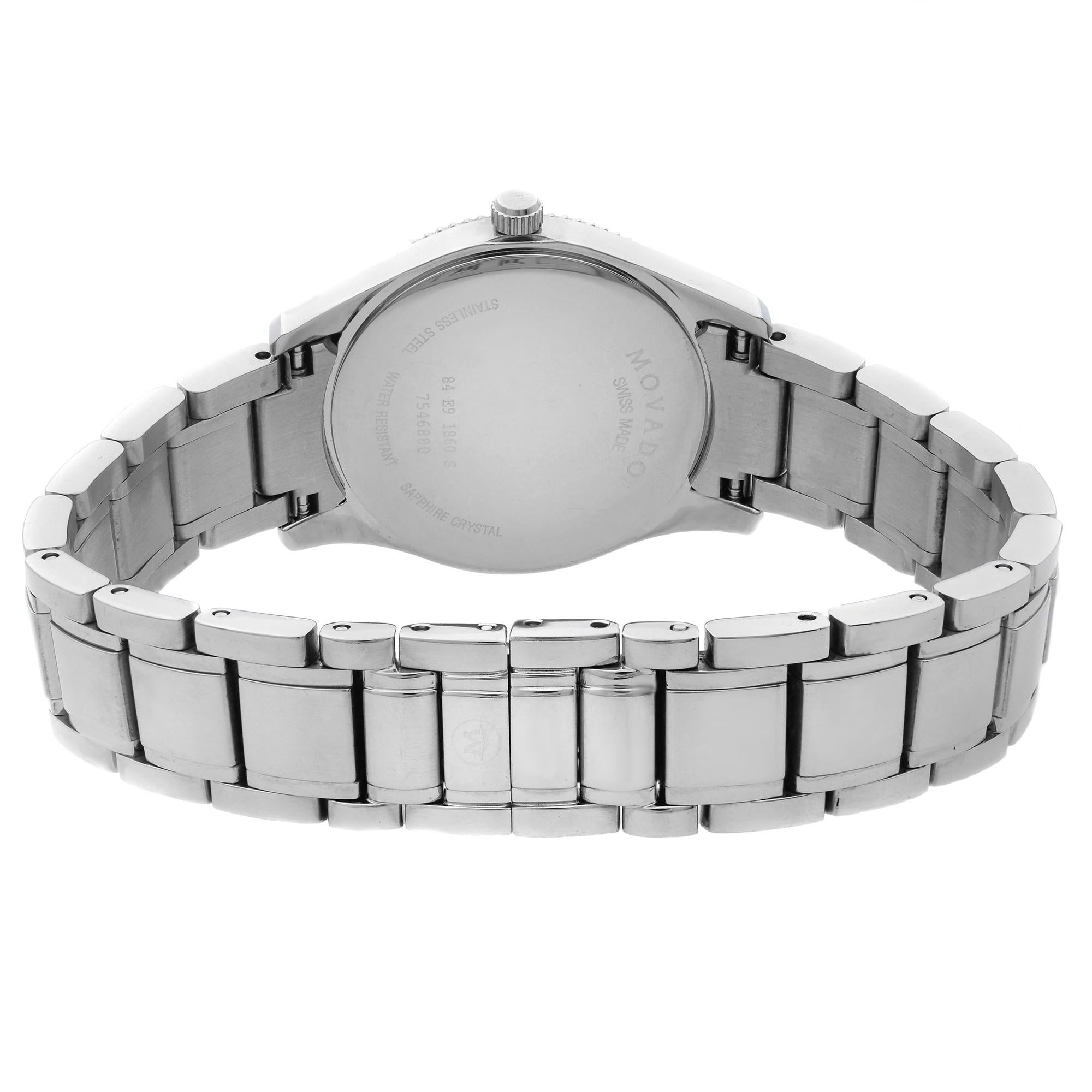 Women's Movado Gentry Steel Diamond Bezel Silver Dial Quartz Ladies Watch