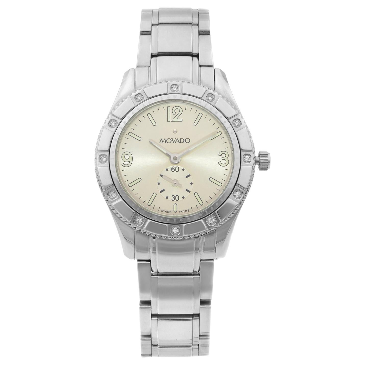 Movado Gentry Steel Diamond Bezel Silver Dial Quartz Ladies Watch