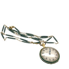 Movado Ladies and Enamel Pocket Watch, circa 1925, All In 18ct Gold