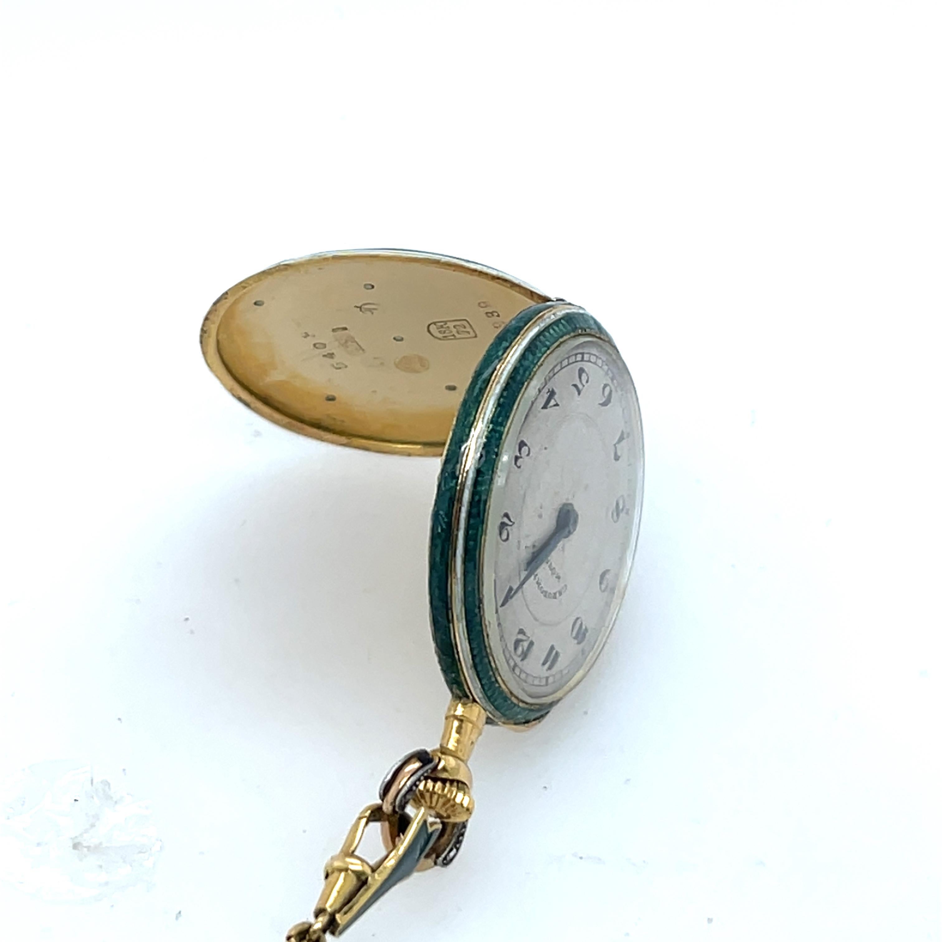 Movado Damen und Emaille Taschenuhr, um 1925, alle in 18ct Gold im Zustand „Hervorragend“ im Angebot in London, GB