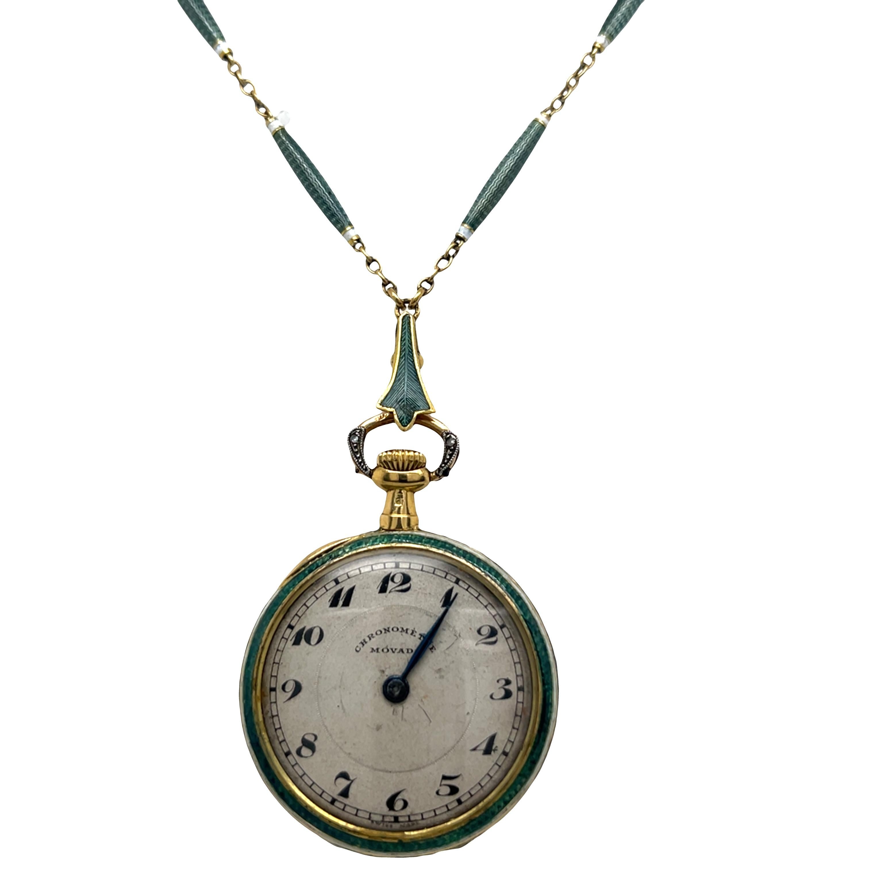 Movado Damen und Emaille Taschenuhr, um 1925, alle in 18ct Gold im Angebot 2