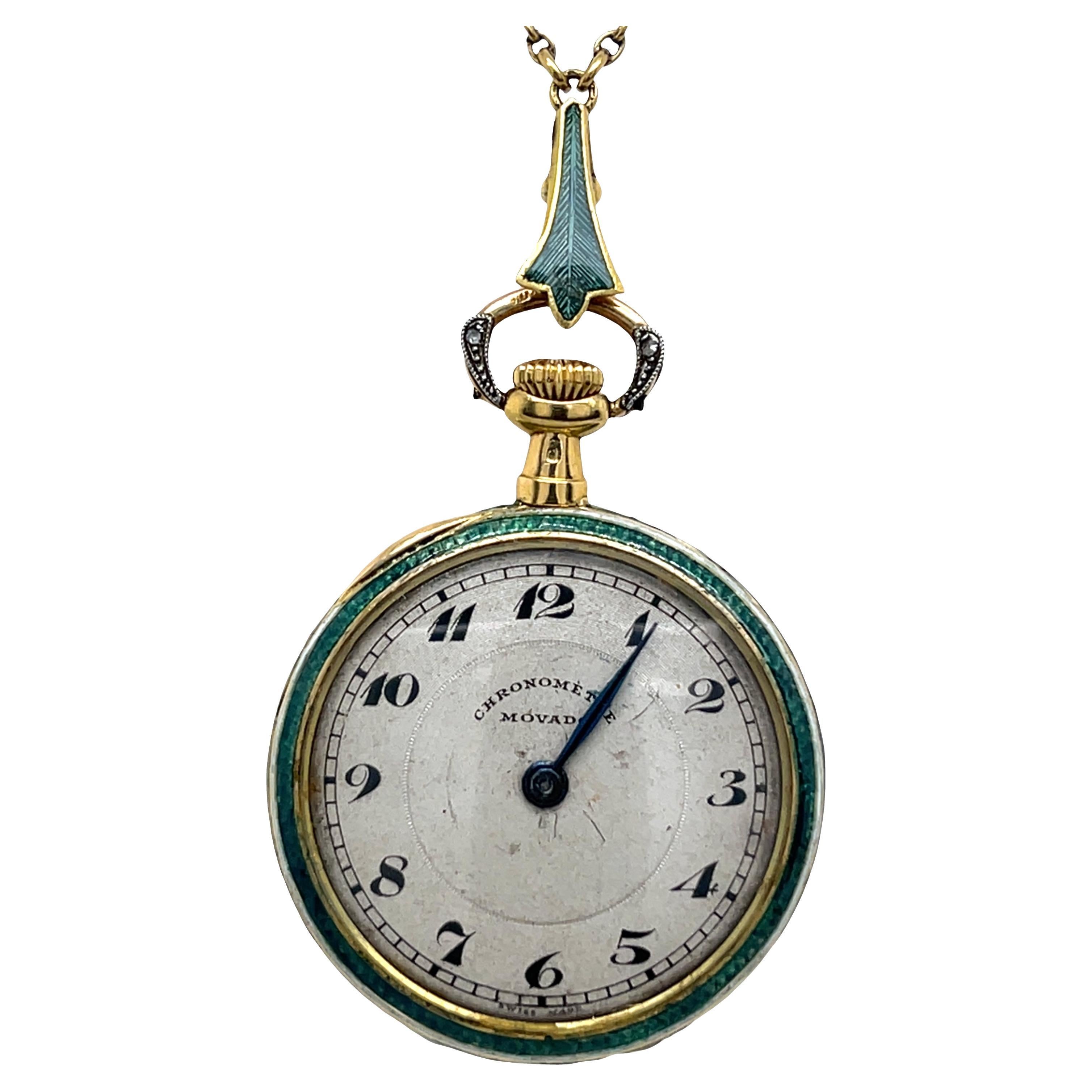 Movado Damen und Emaille Taschenuhr, um 1925, alle in 18ct Gold