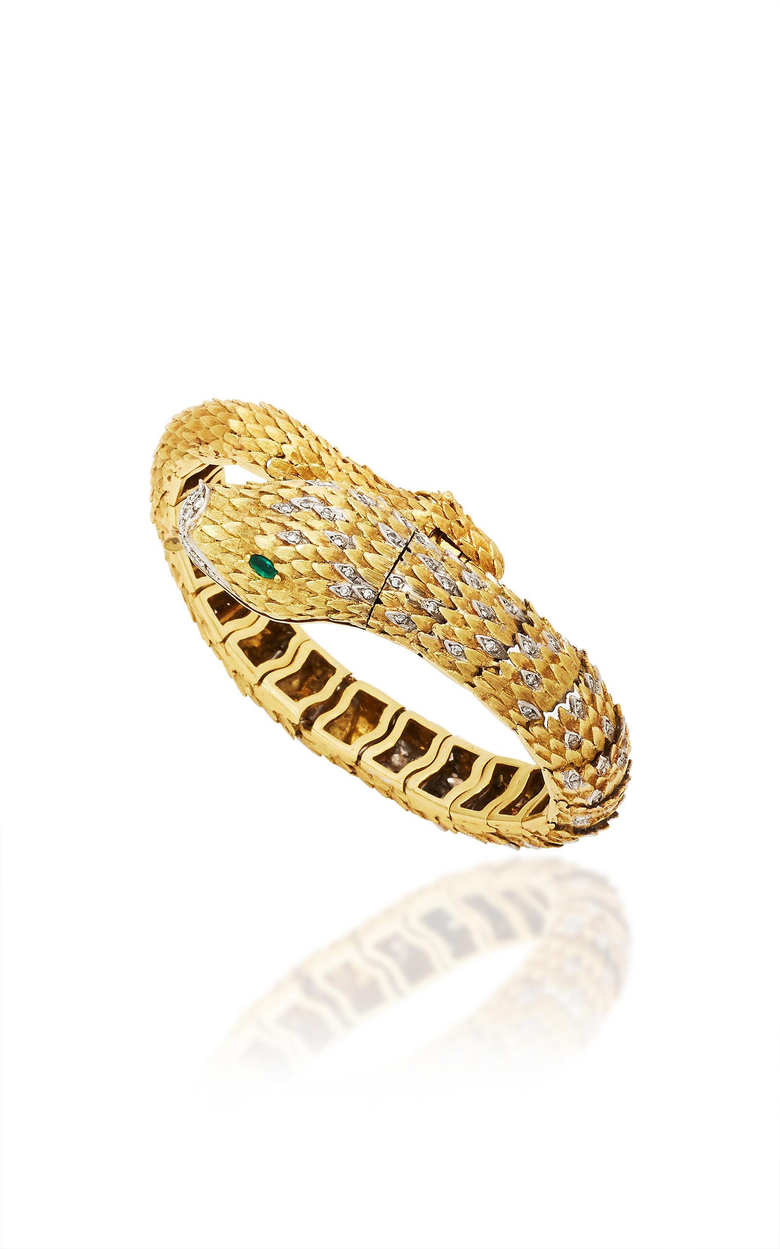 Montre-bracelet serpent en or avec diamants et émeraudes de Movado en vente 1