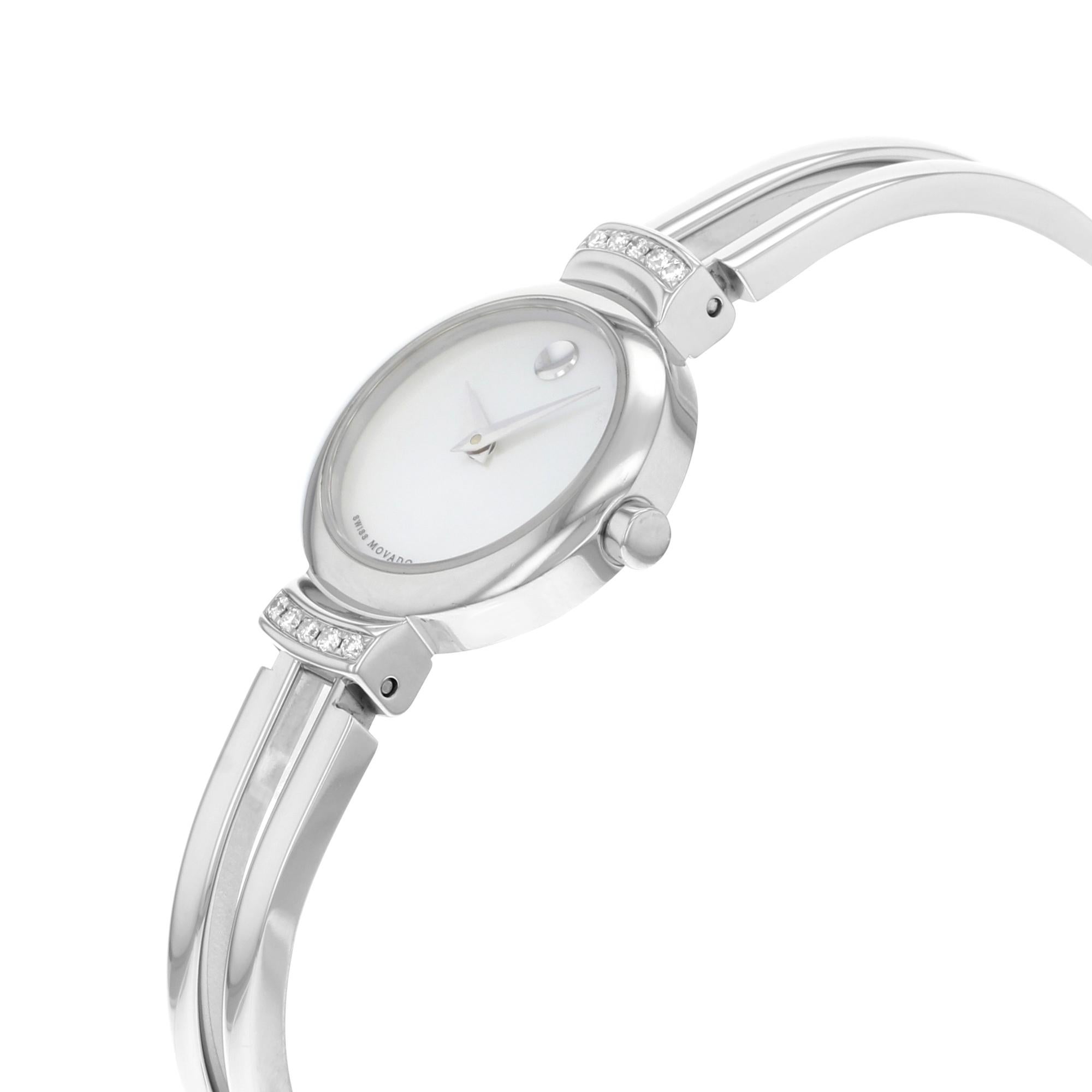 Movado Harmony Museum MOP Dial Steel Quartz Ladies Bangle Watch 0606353 In New Condition In New York, NY