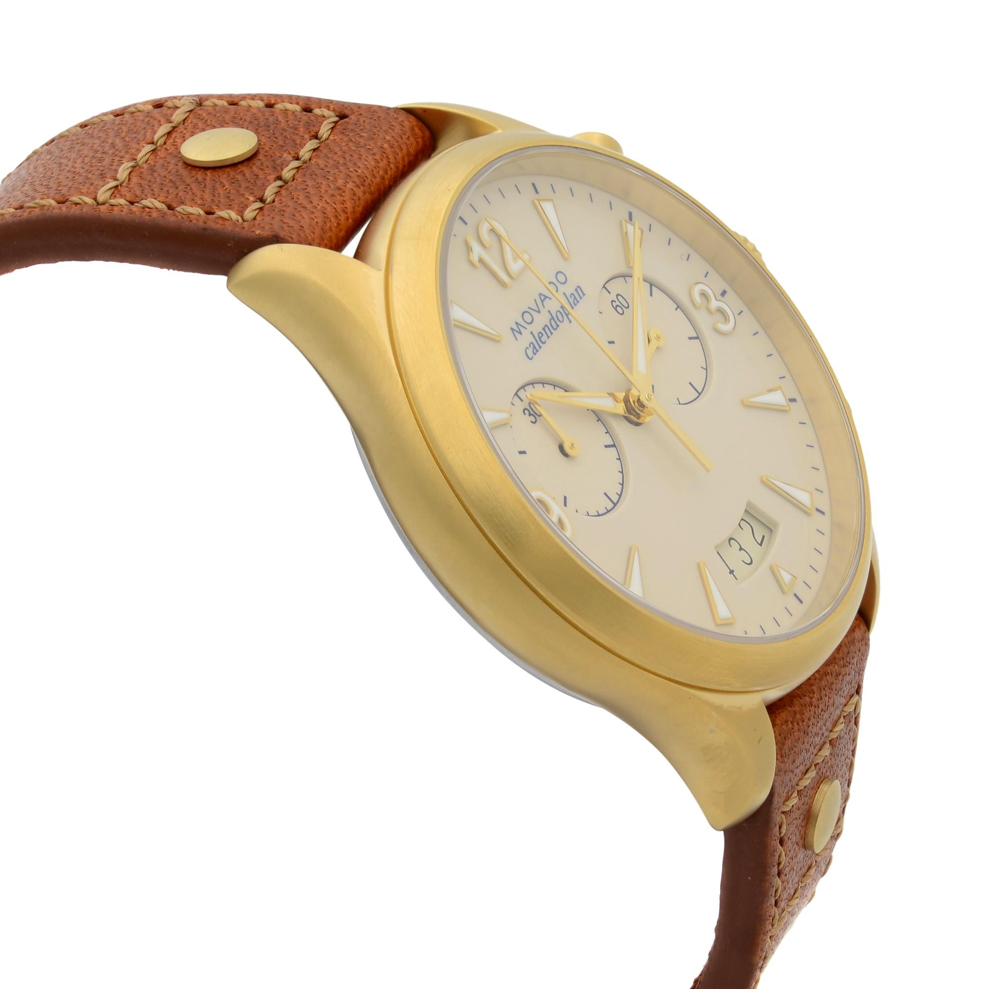 Movado Heritage Calendoplan Chronograph Ivory Dial Quartz Ladies Watch 3650025 In Good Condition In New York, NY
