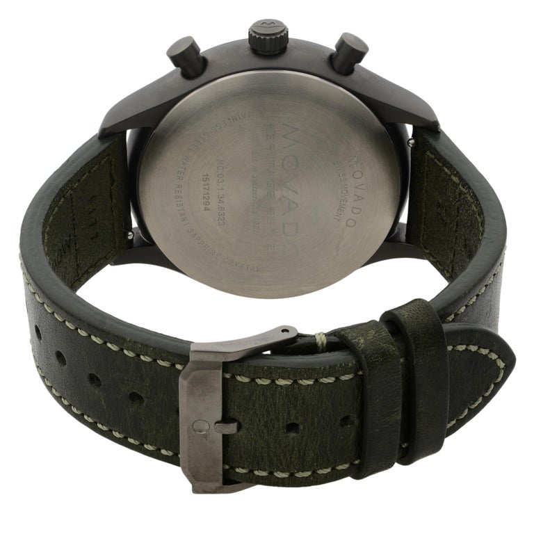Movado Heritage Gunmetal Steel Green Leather Black Dial Quartz Watch ...