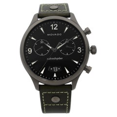 Used Movado Heritage Gunmetal Steel Green Leather Black Dial Quartz Watch 3650029