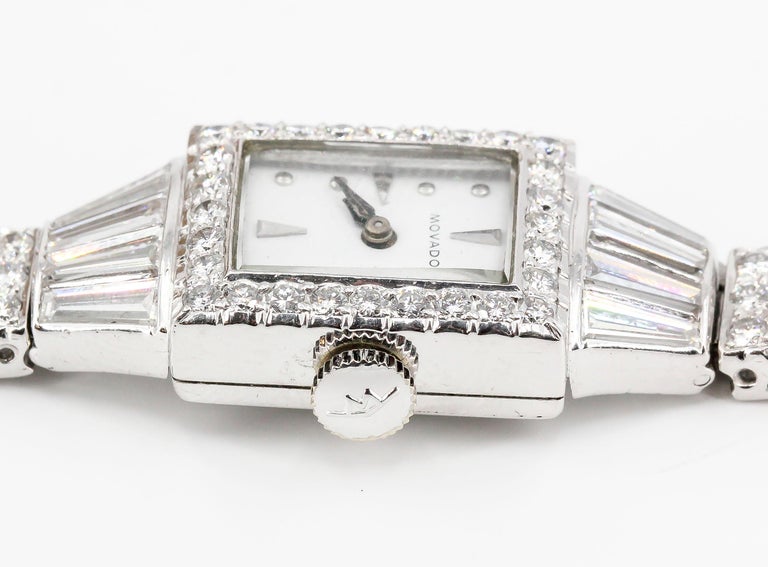 Movado Ladies Platinum Diamond Mechanical Wristwatch For Sale at 1stDibs