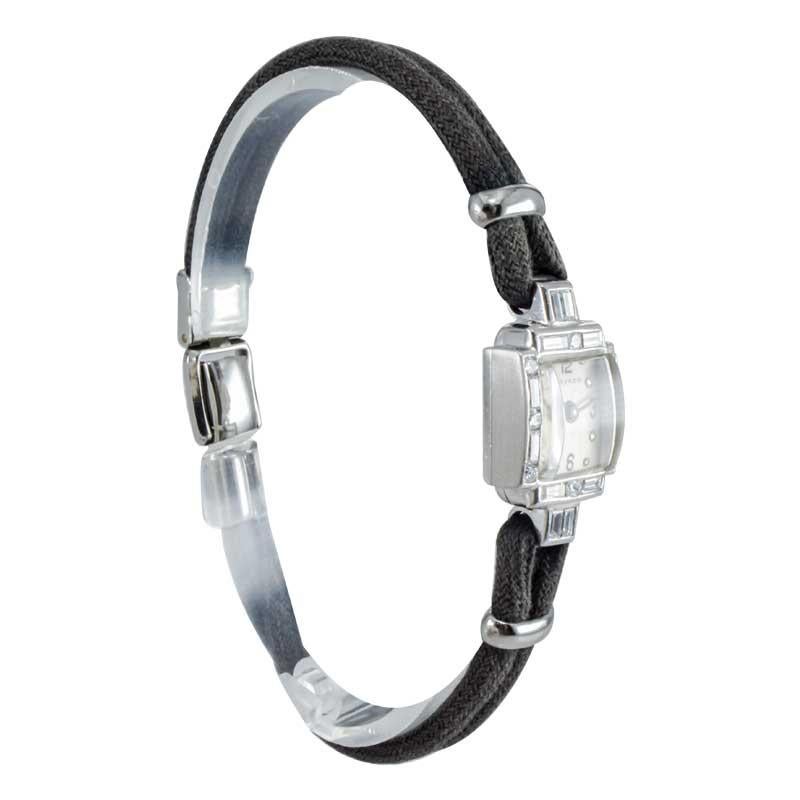 Movado Donna Platino Diamante Mid Century Orologio da Abito a Carica Manuale in vendita 1