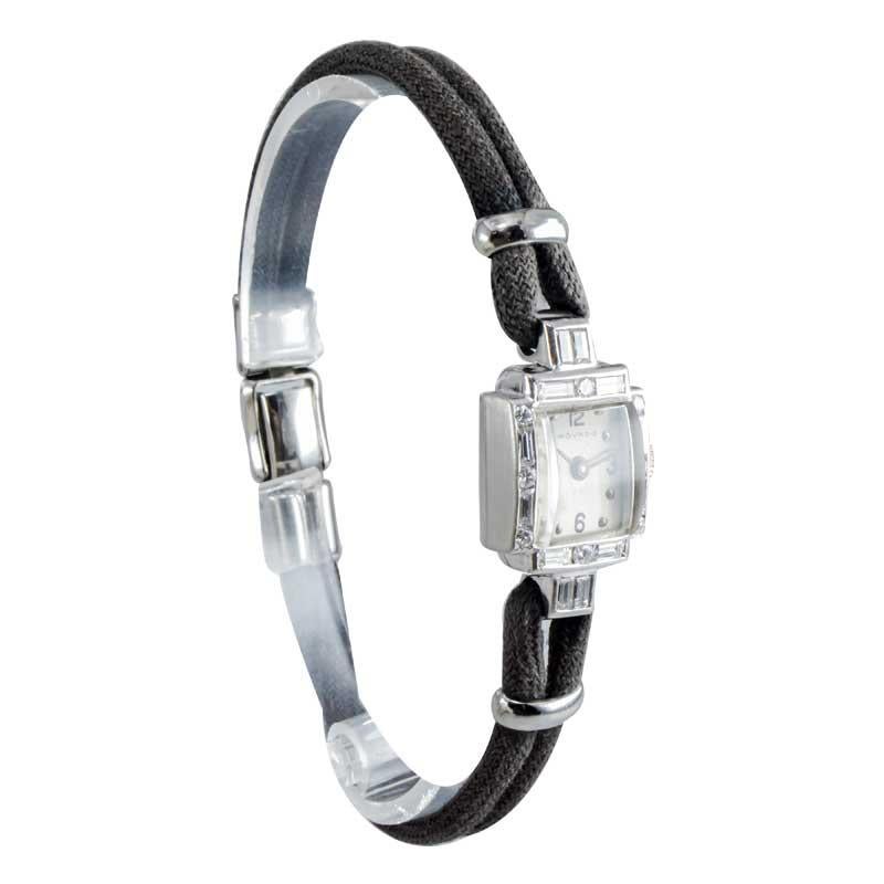 Movado Ladies Platinum Diamond Mid Century Manual Winding Dress Watch For Sale 1