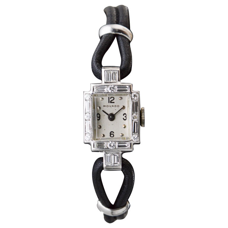 Movado Ladies Platinum Diamond Mid Century Manual Winding Dress Watch