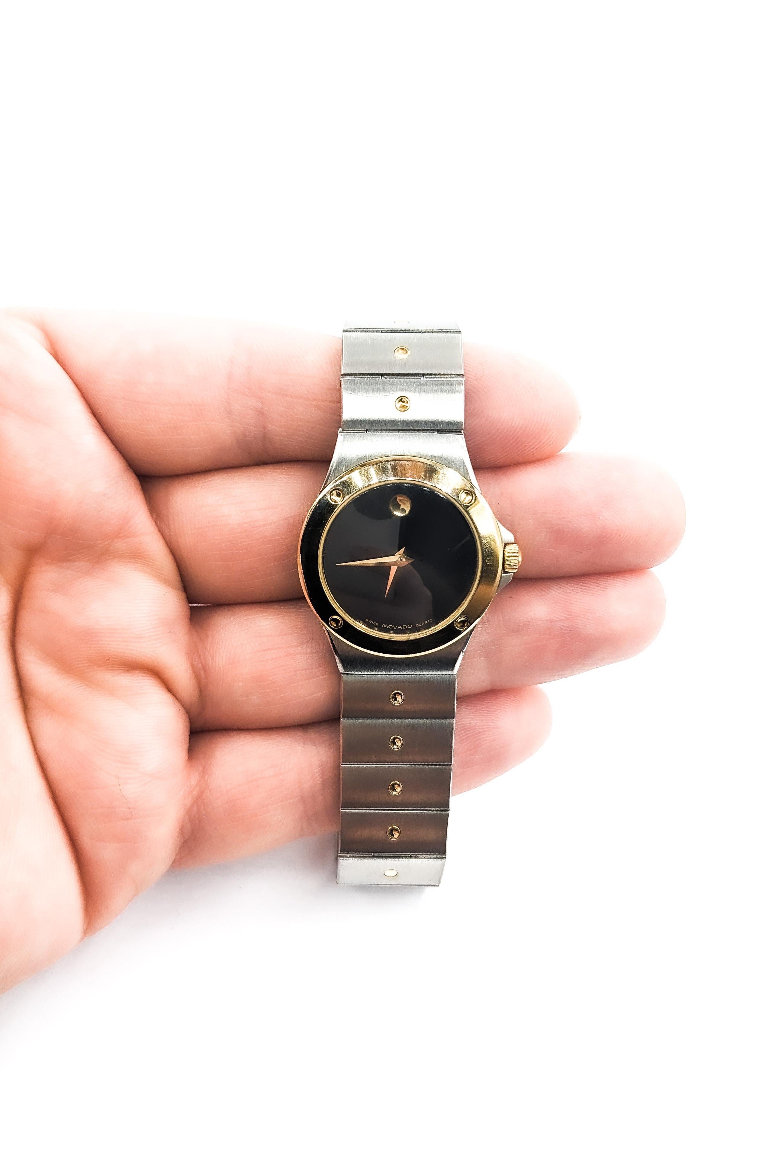 Movado Ladies Two Tone Classic Museum watch In Stainless Steel

The Movado Ladies Two Tone Classic Museum watch is a stunning piece that epitomizes elegance and sophistication. This exquisite timepiece is constructed from stainless steel, offering