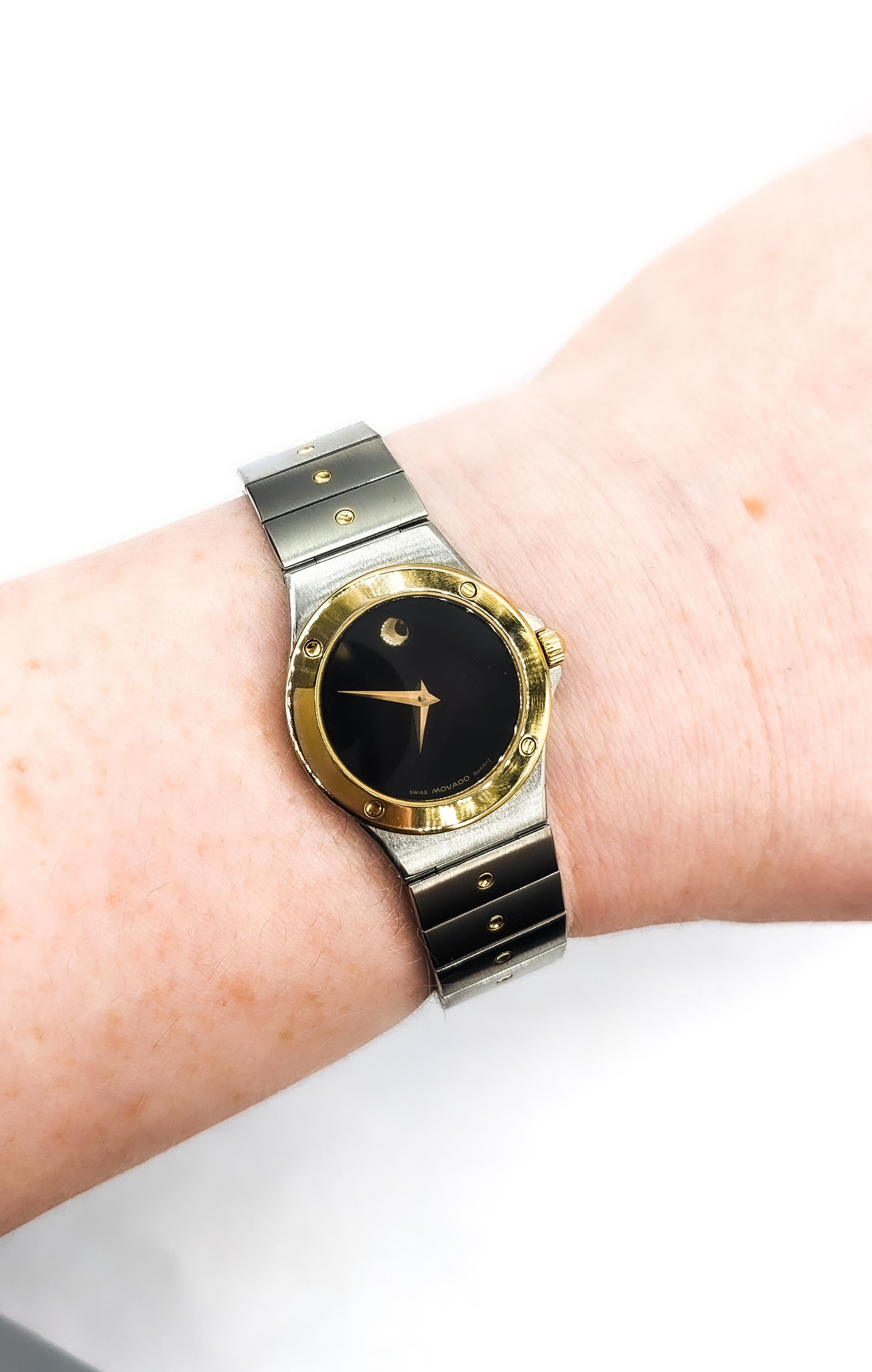 Movado Ladies Two Tone Classic Museum watch In Stainless Steel In Excellent Condition For Sale In Bloomington, MN