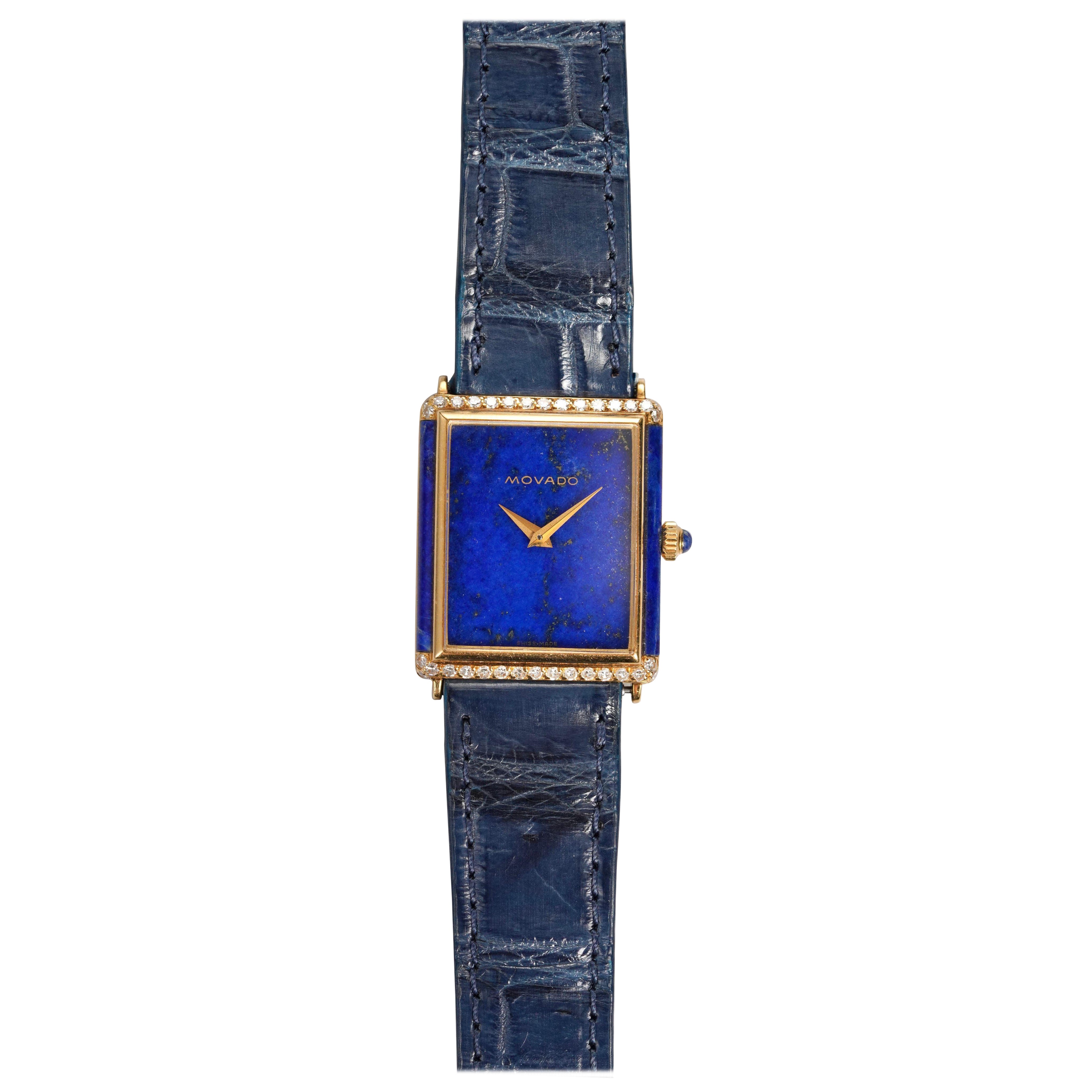 Montre Movado Lapis Tank en or jaune 18 carats, années 1970-80 en vente