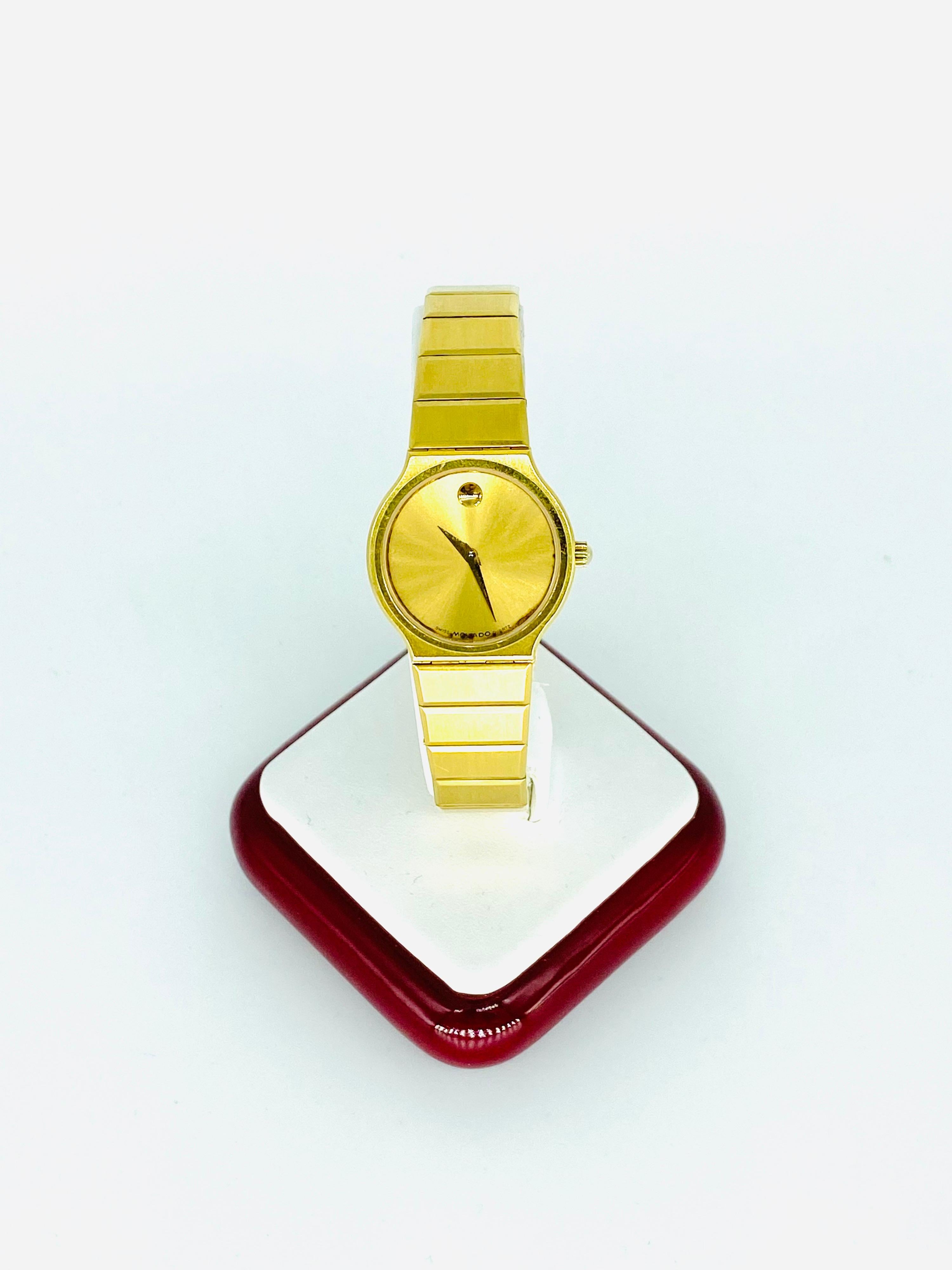 Basic Info:
Brand	Movado
Model	Museum
Reference number	ref.Saphire n C80 - 40-40-884/RGlox - LTD ref. n 144
Movement	Quartz
Case material	Yellow gold
Bracelet material	Yellow gold
Year of production	1990 (Approximation)
Gender	Women's