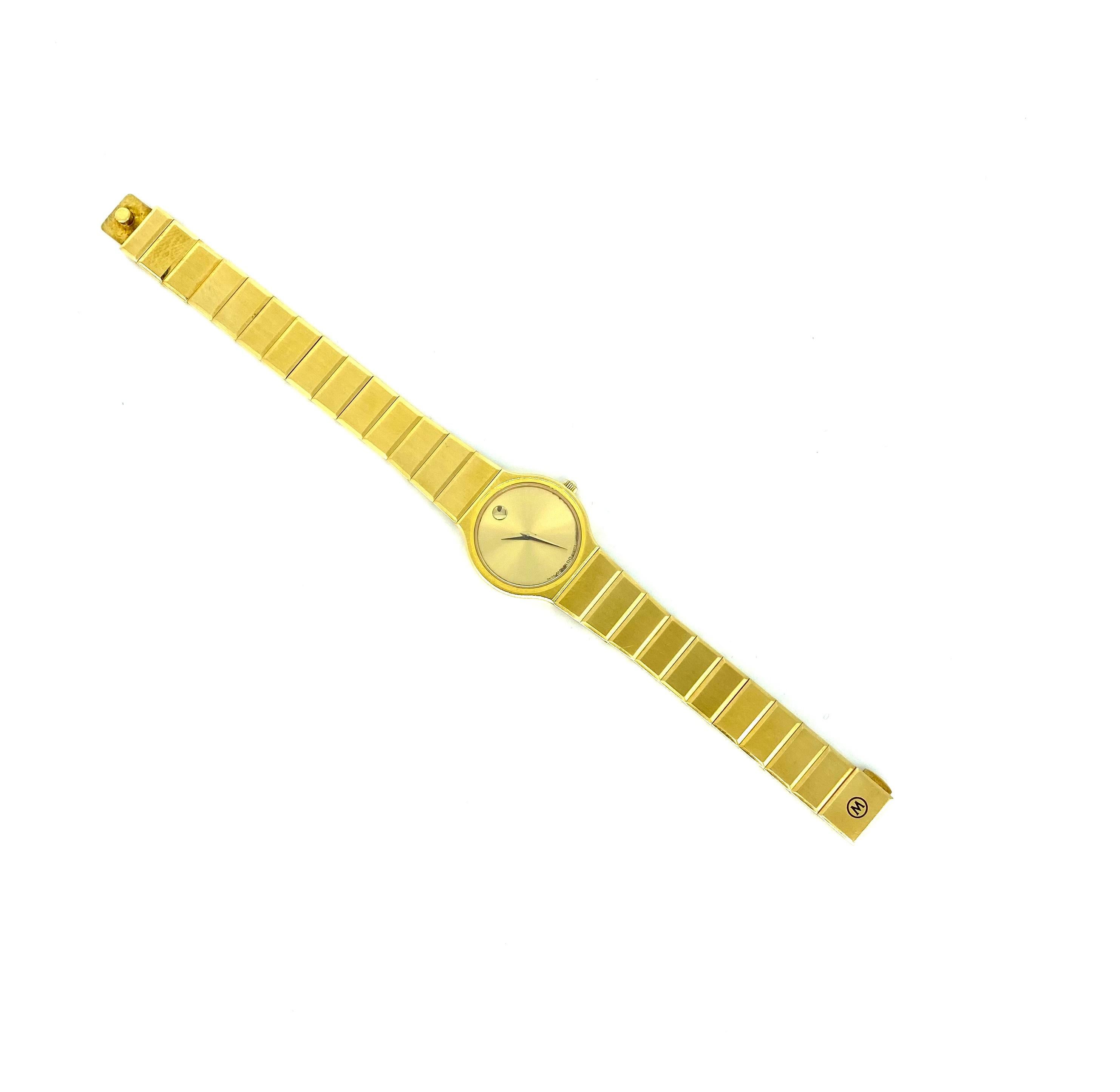 Movado Limited Edition Museum Sapphire Watch Solid 18K Yellow Gold In Excellent Condition For Sale In Miami, FL