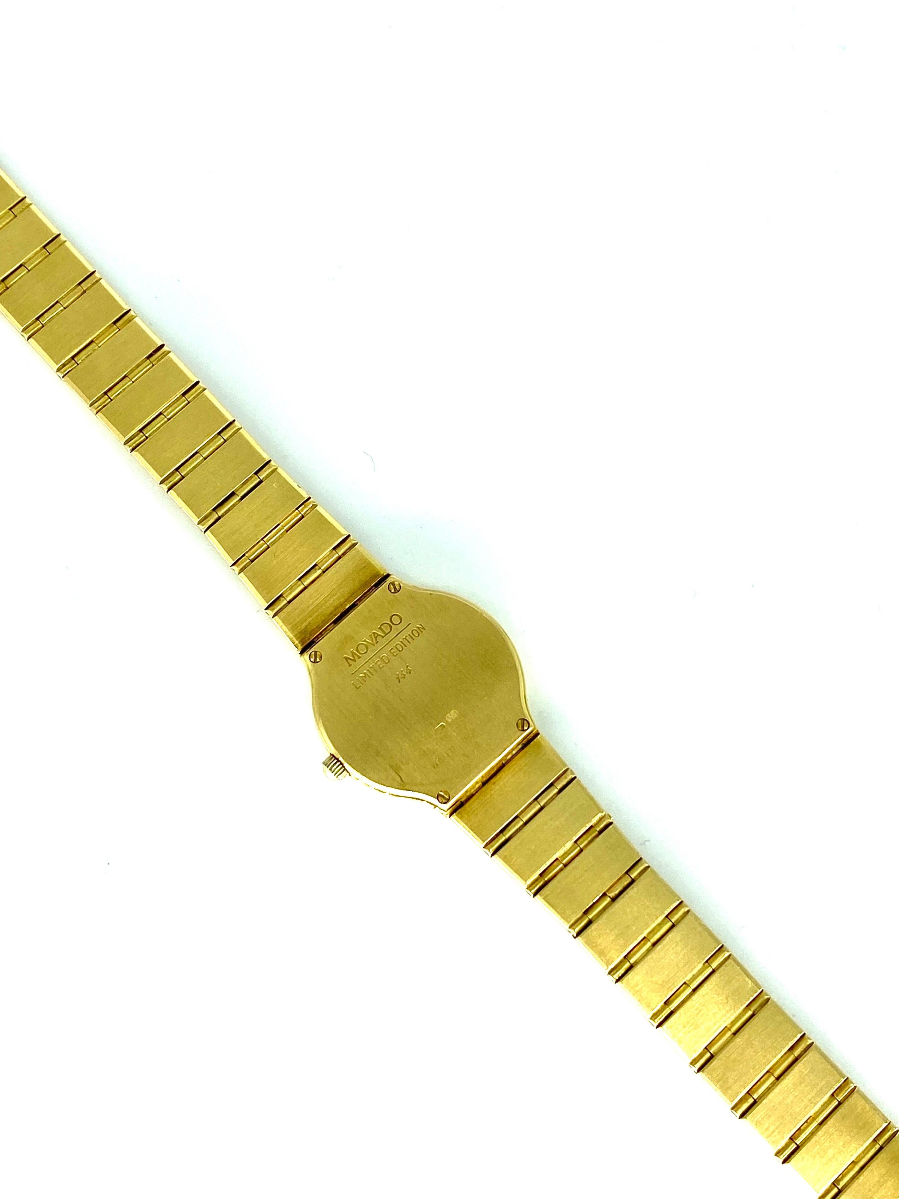 Movado Limited Edition Museum Sapphire Watch Solid 18K Yellow Gold For Sale 1