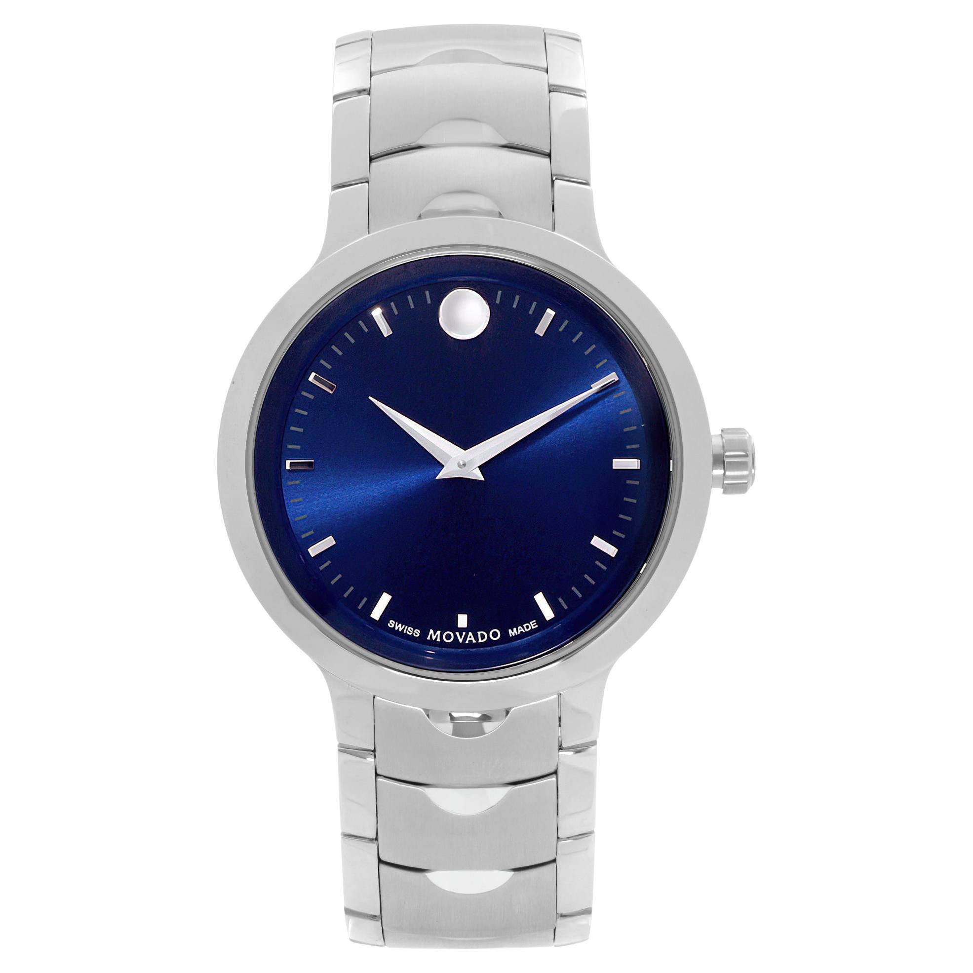 Movado Luno Stainless Steel Blue Dial Quartz Mens Watch 0607042