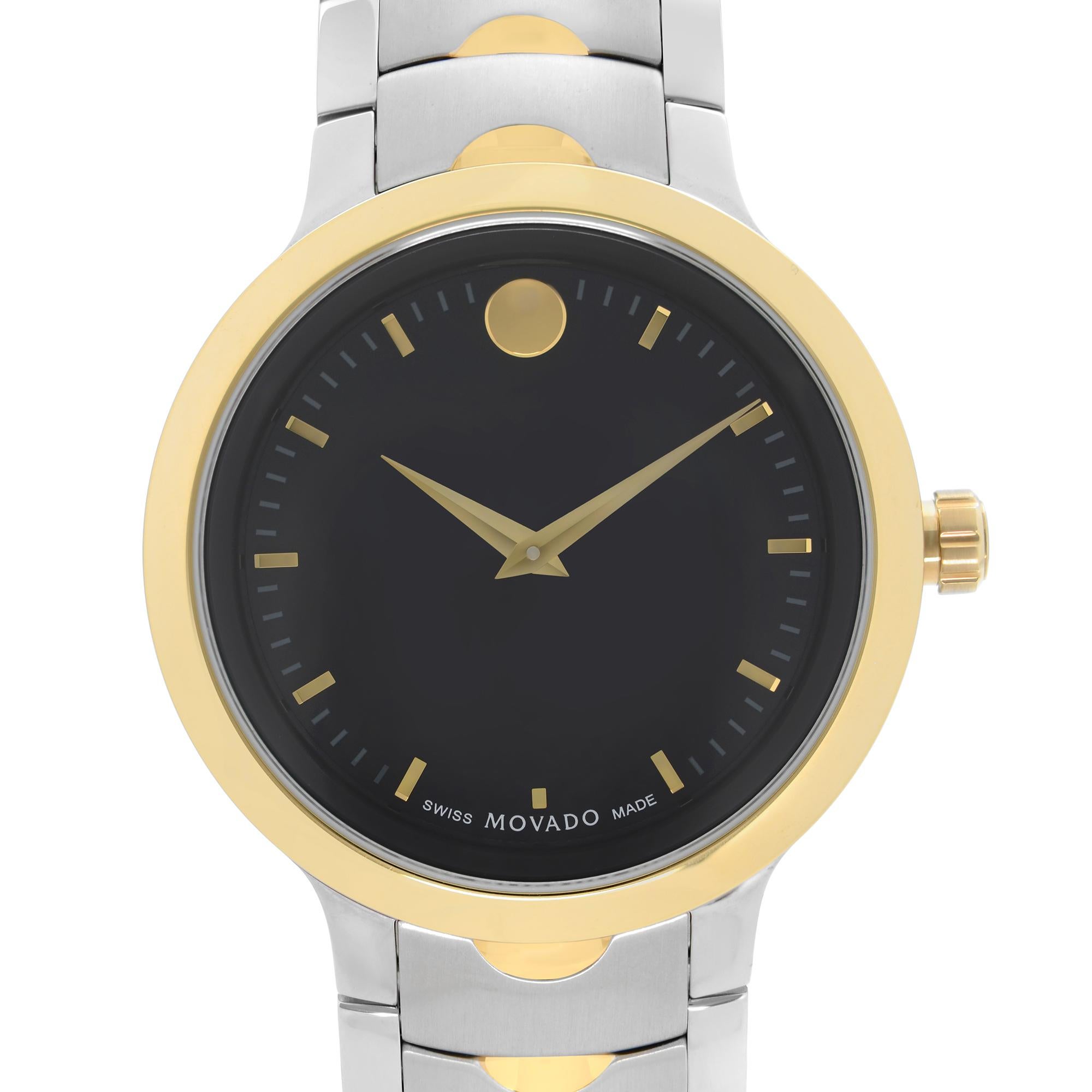 Store Display Model Movado Luno Quartz Watch 0607043. Timepiece Has Minor Blemishes on the Bezel Due to Store Handling. Original Box and Papers are Included. Covered by 1-year Chronostore Warranty. 
Details:
MSRP 1095.00
Brand Movado
Department