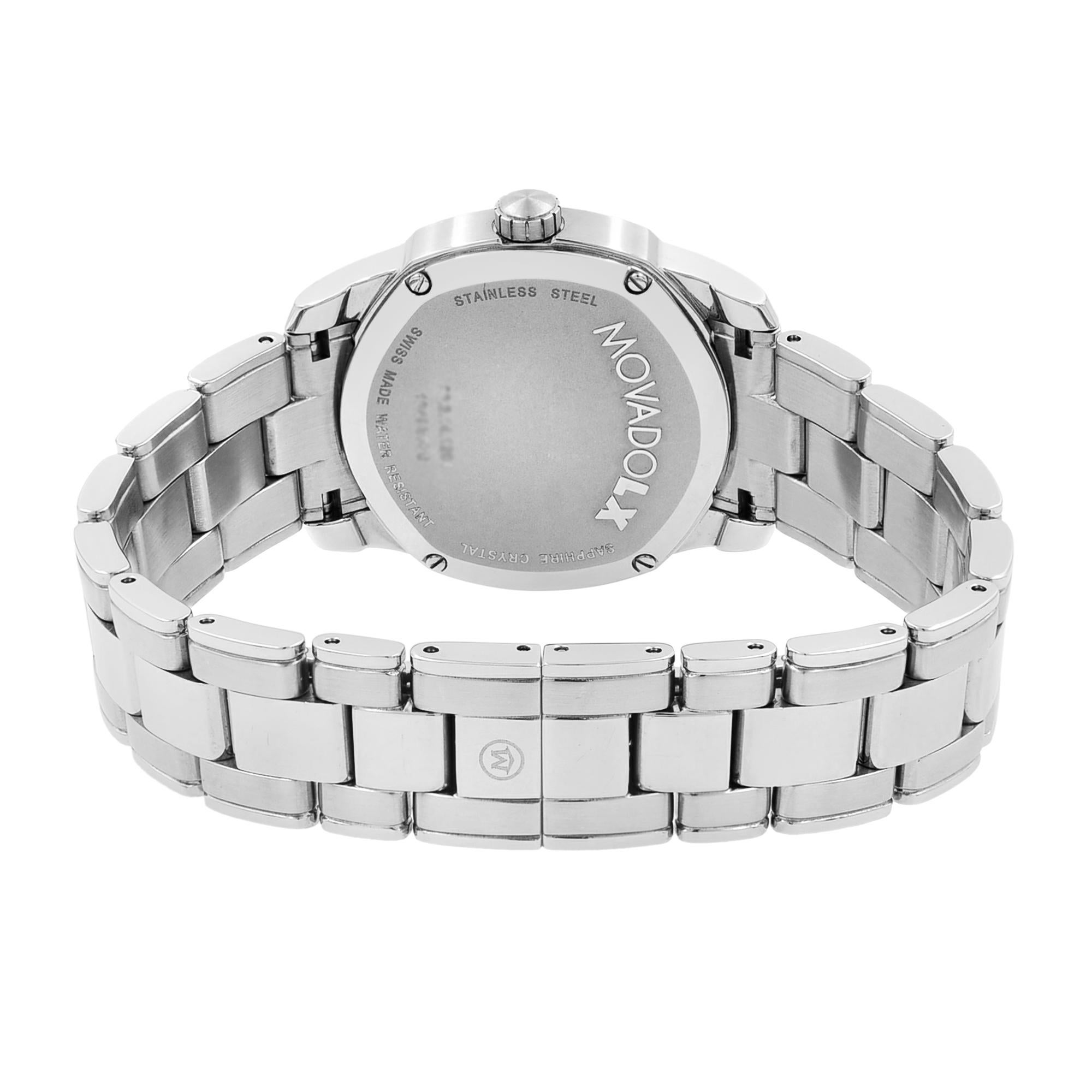 Women's or Men's Movado LX Steel Diamond Mother of Pearl Dial Quartz Ladies Watch 0606619 For Sale