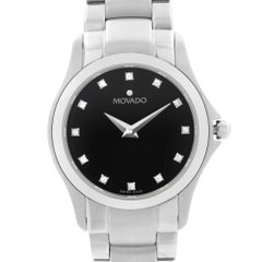 Movado Masino Steel Black Diamond Dial Quartz Ladies Watch 0606186