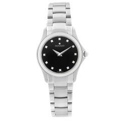 Movado Masino Steel Black Diamond Dial Quartz Ladies Watch 0606186