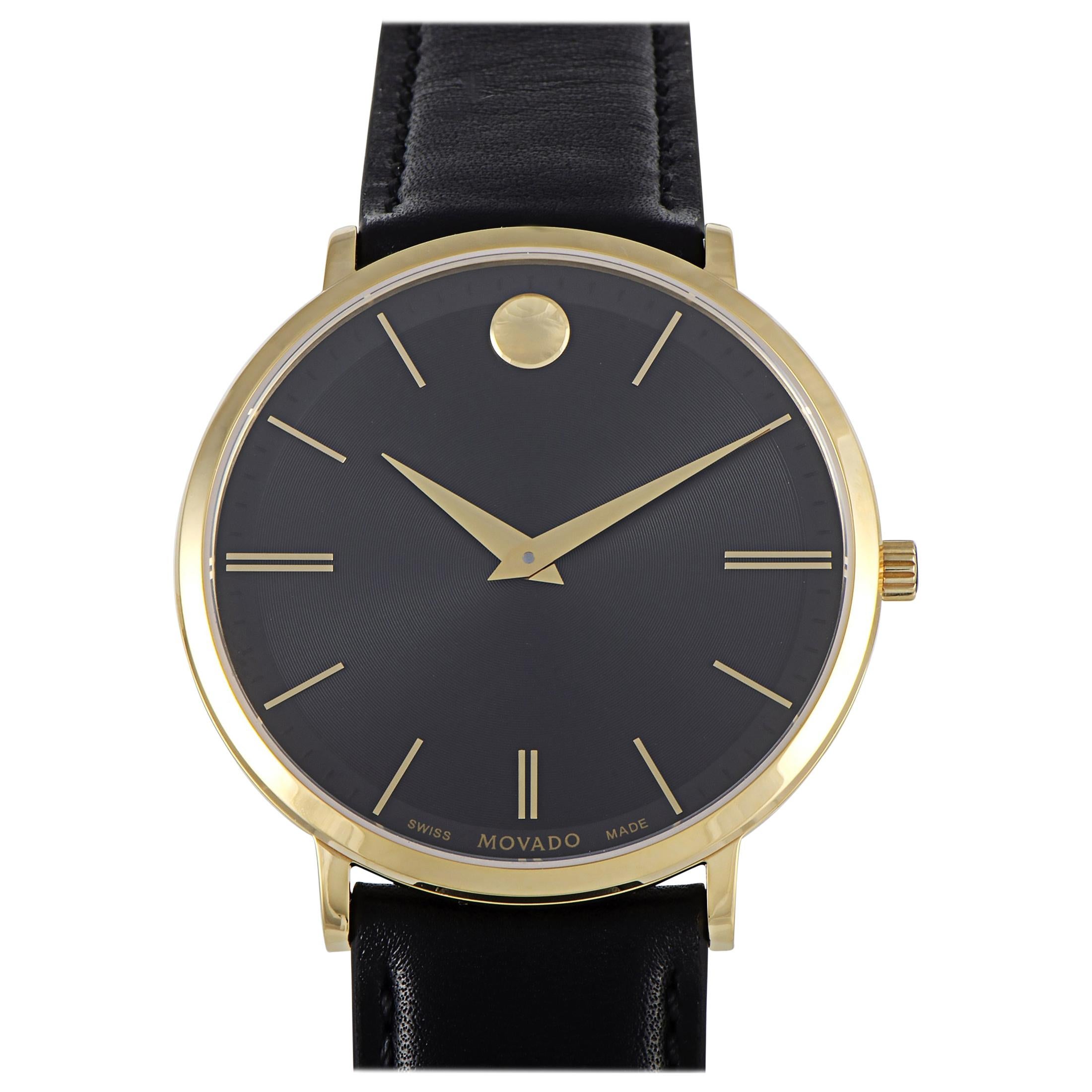 Movado Men's Ultra Slim Black Dial Watch 0607087
