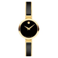 Movado Moda 24mm Black Museum Dial Yellow Gold PVD Strap Ladies Watch 607714